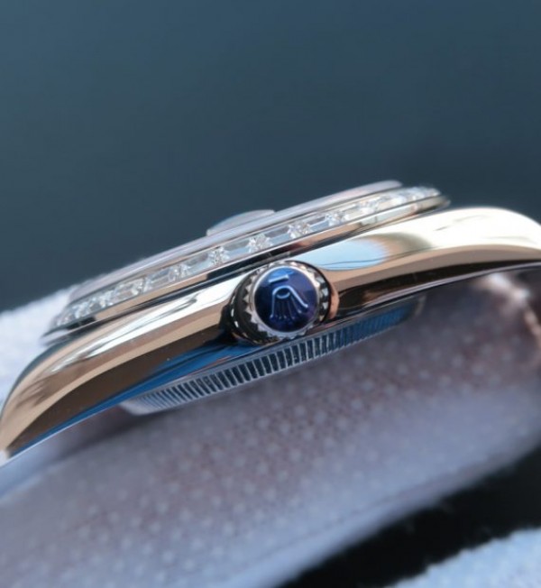 Replica Rolex Day-Date SS Diamonds Bezel Ice Blue Dial Crystal Markers SS Bracelet A3255 - Elite Watch Atelier