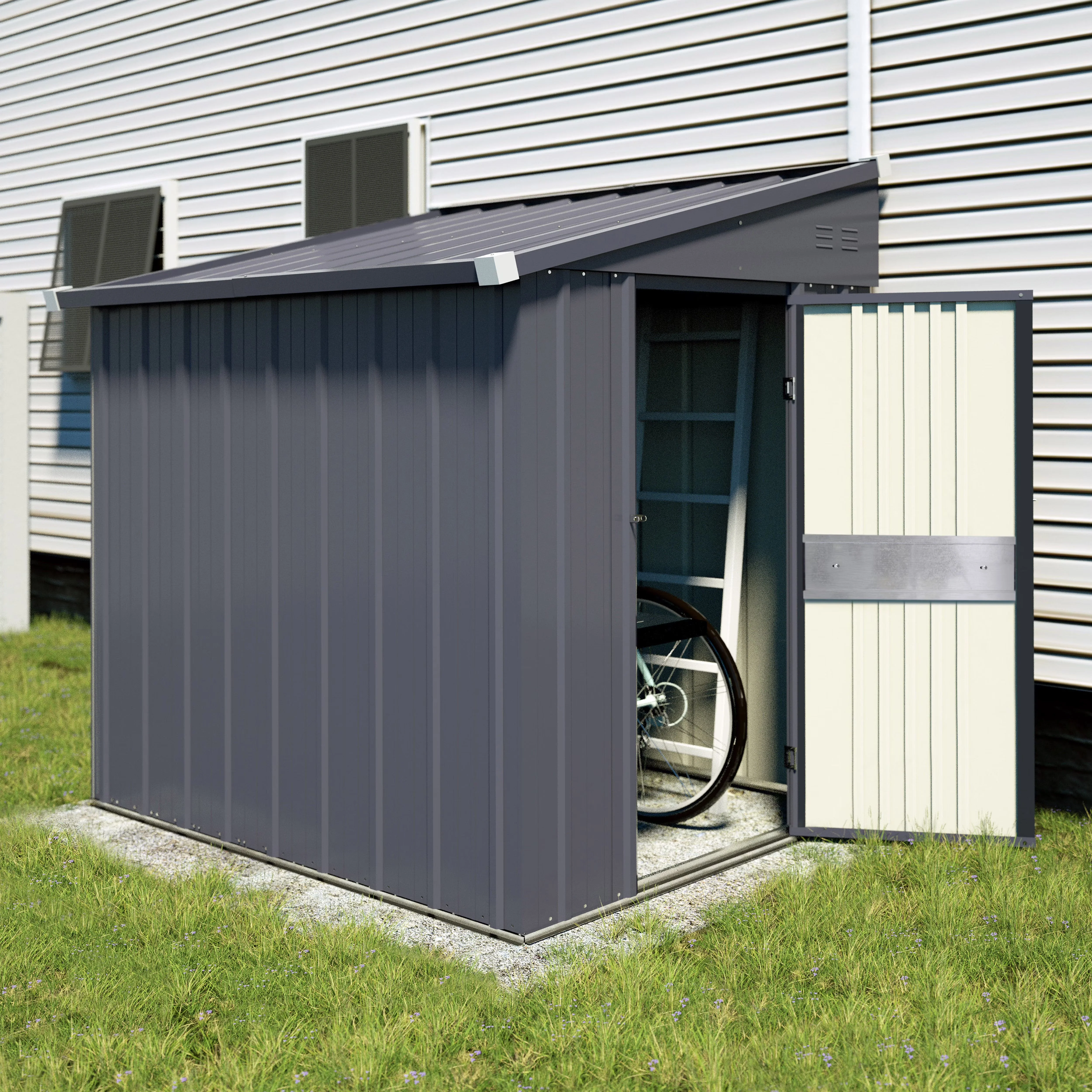 VEIKOUS Outdoor Lean-To Storage Shed 8' x 4', Grey VEIKOUS Outdoor Lean-To Storage Shed 8' x 4', Grey