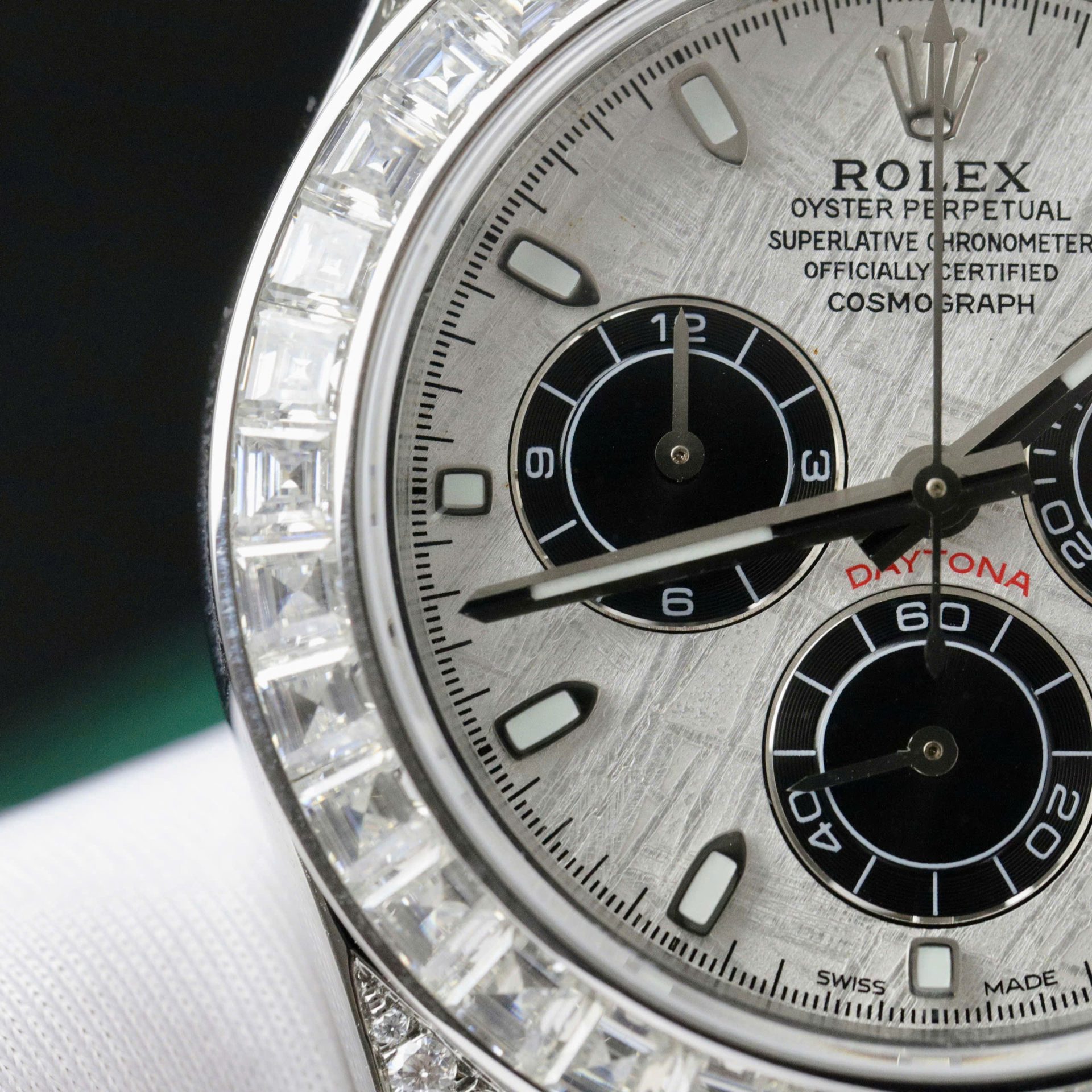 Rolex Daytona Replica Watch Dial Meteorite Custom Diamonds Moissanite Baguette 40mm - Top club