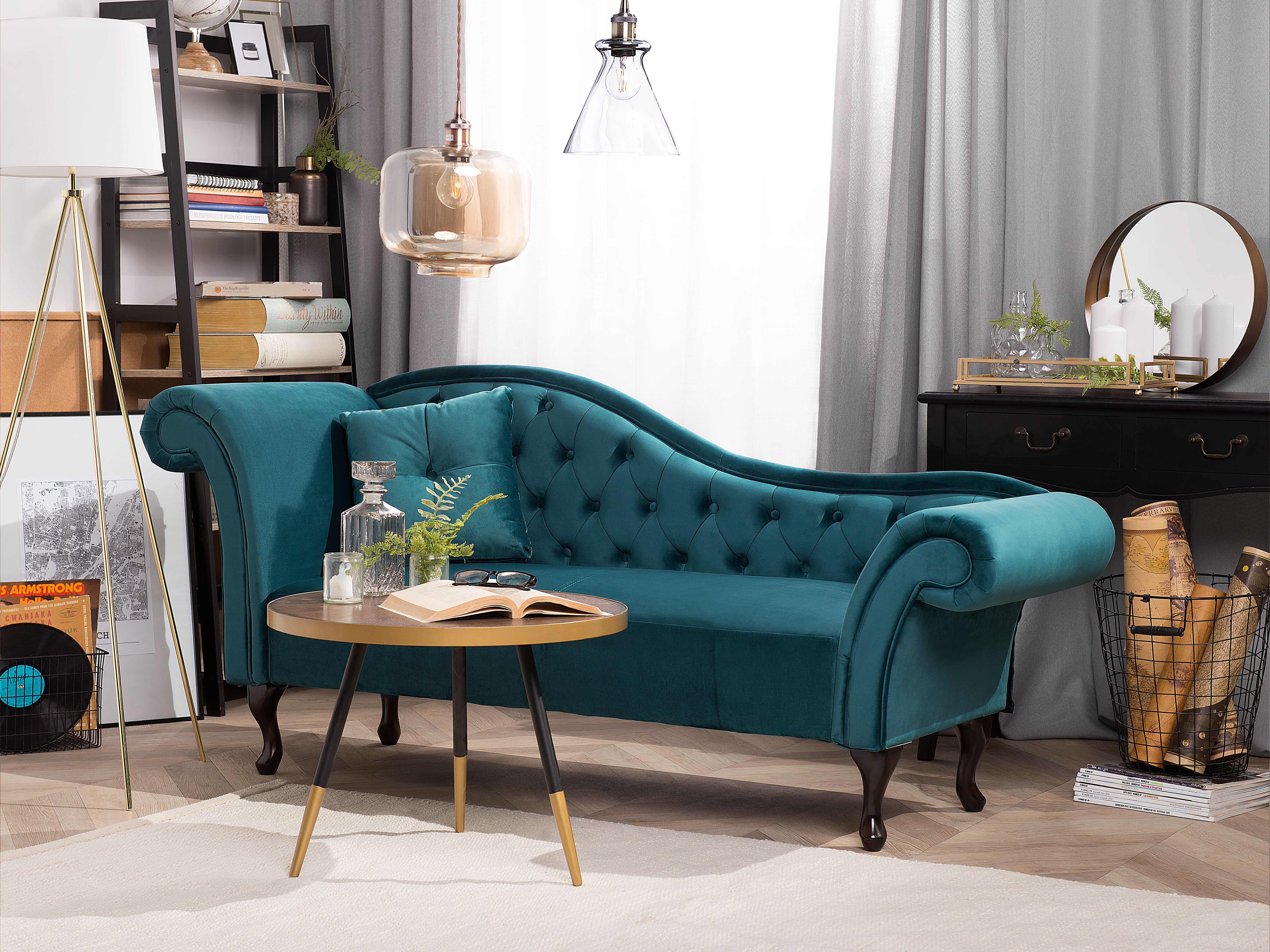 Left-Hand Chaise Lounge LATTES Velvet Teal