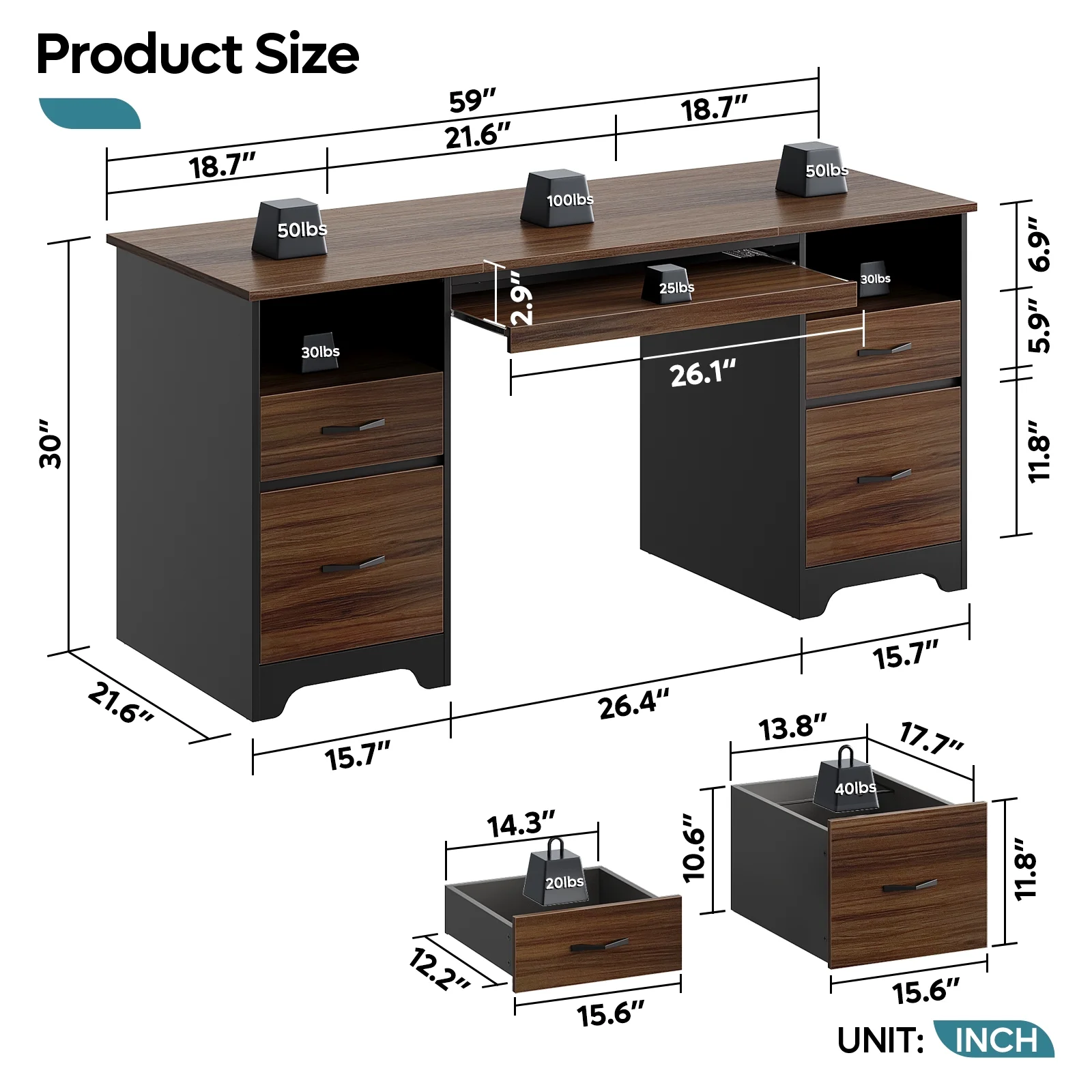 Bestier 59�� Computer Desk with 4 Drawers, Office Executive Desk with File Drawer, Keyboard Tray for Home Office, Gray - Image 15