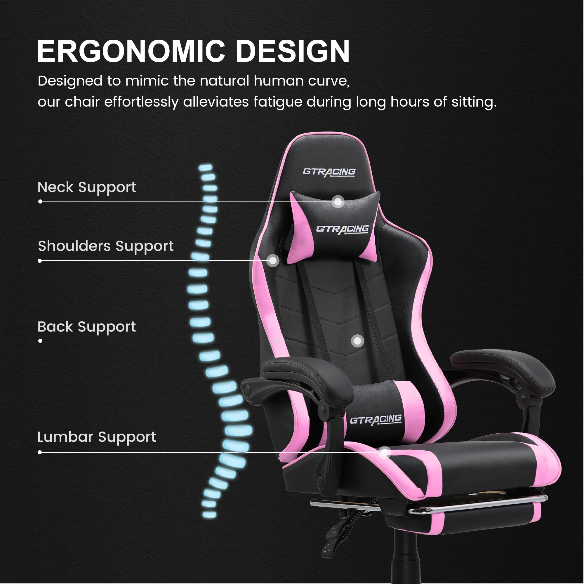 GTRACING GTWD-200 Ergonomic Gaming Chair with Adjustable Pillows and Footrest , White - Image 30