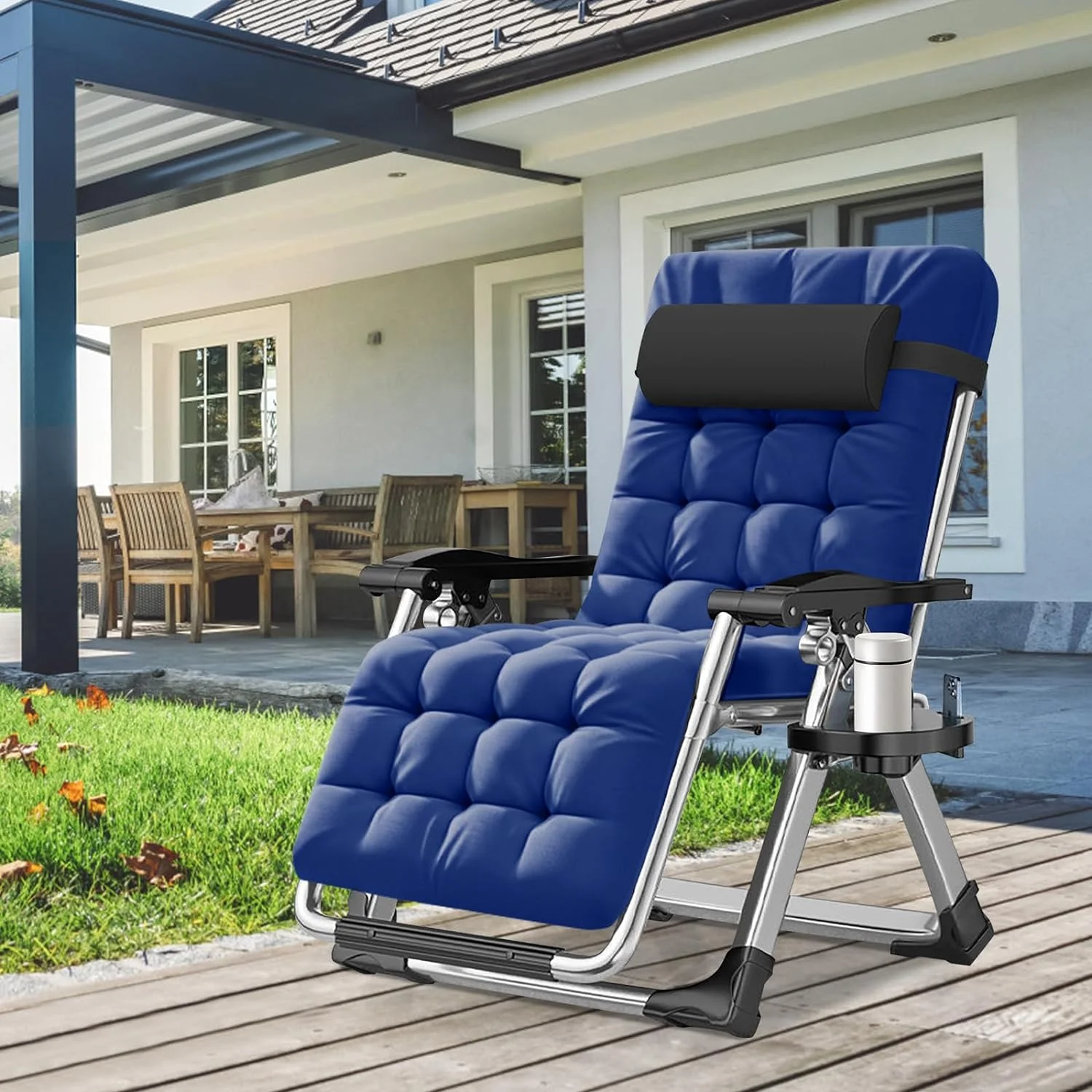 NAIZEA 2 Pack Zero Gravity Chair, Foldable Portable Lawn Recliner with Cushion, Headrest, Cup Holder, Black - Image 14