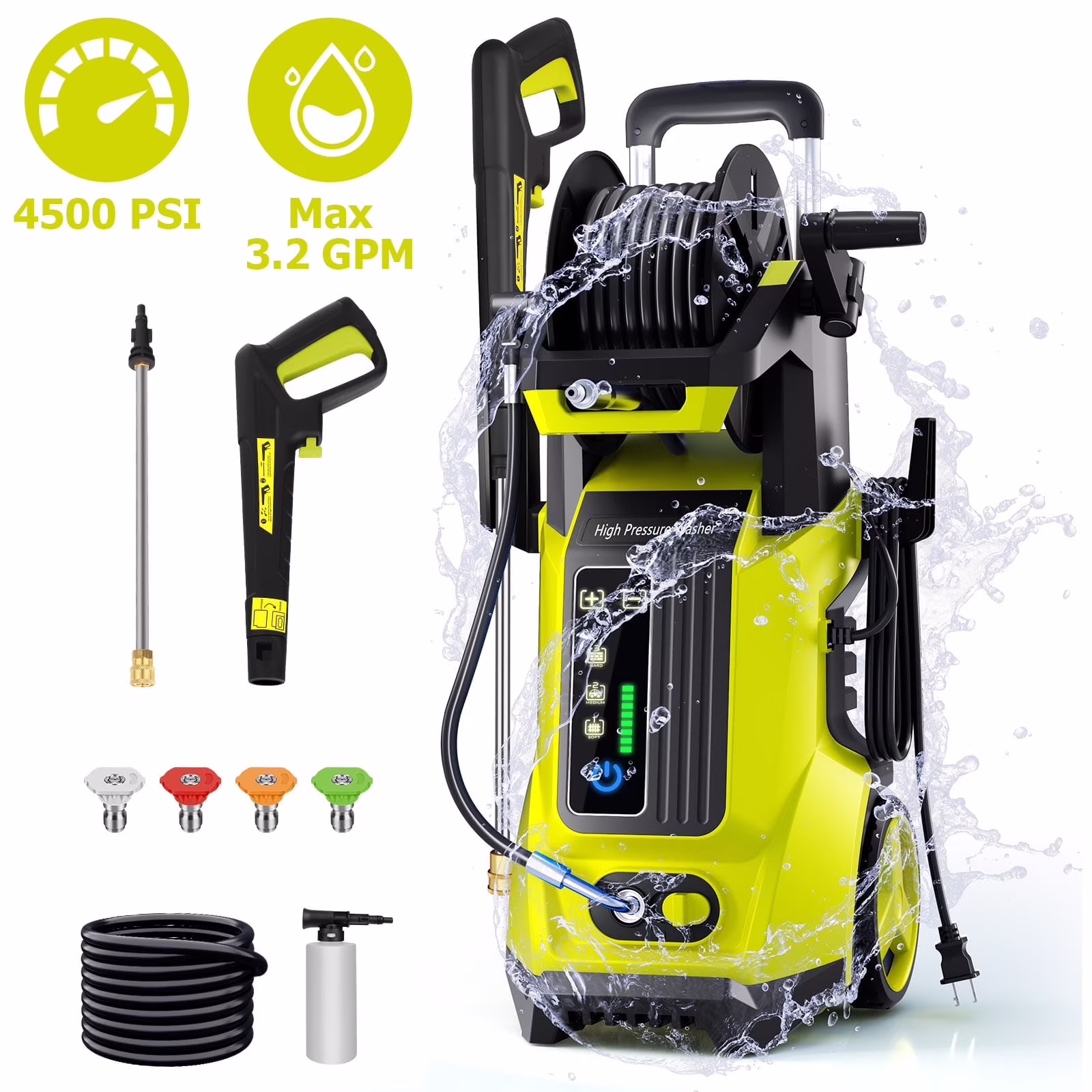 SUGIFT Electric Pressure Washer 4500PSI-Max 3.2GPM with Touch Screen Adjustable Pressure and 5 Nozzles Power Washer Cleaning for Patio,Blue - Image 3
