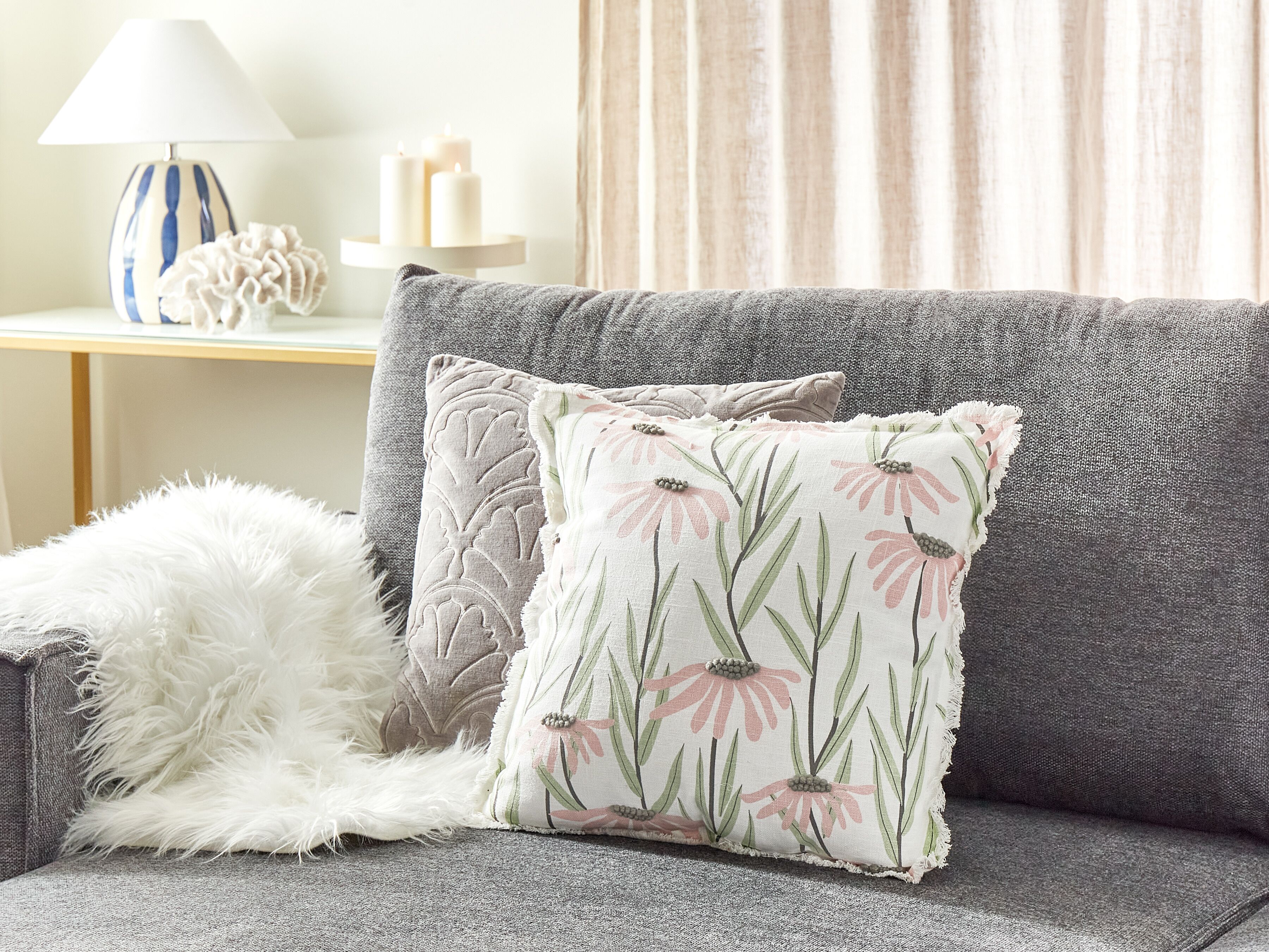 Throw Cushion GYNURA Cotton 45 x 45 cm Multicolour Floral Pattern