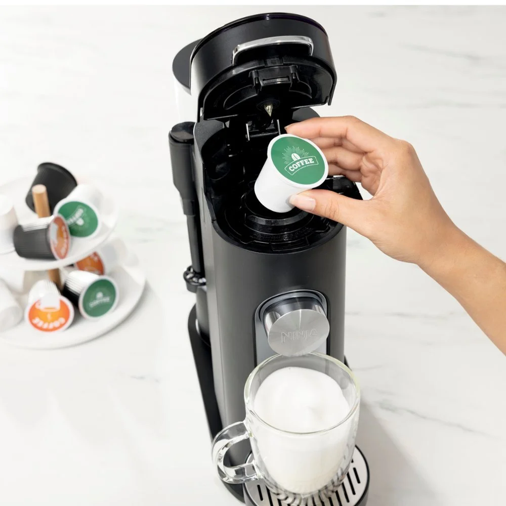 Specialty Single-Serve Iced Coffee Maker, K-Cup Pod Compatible with Foldaway Milk Frother - Black