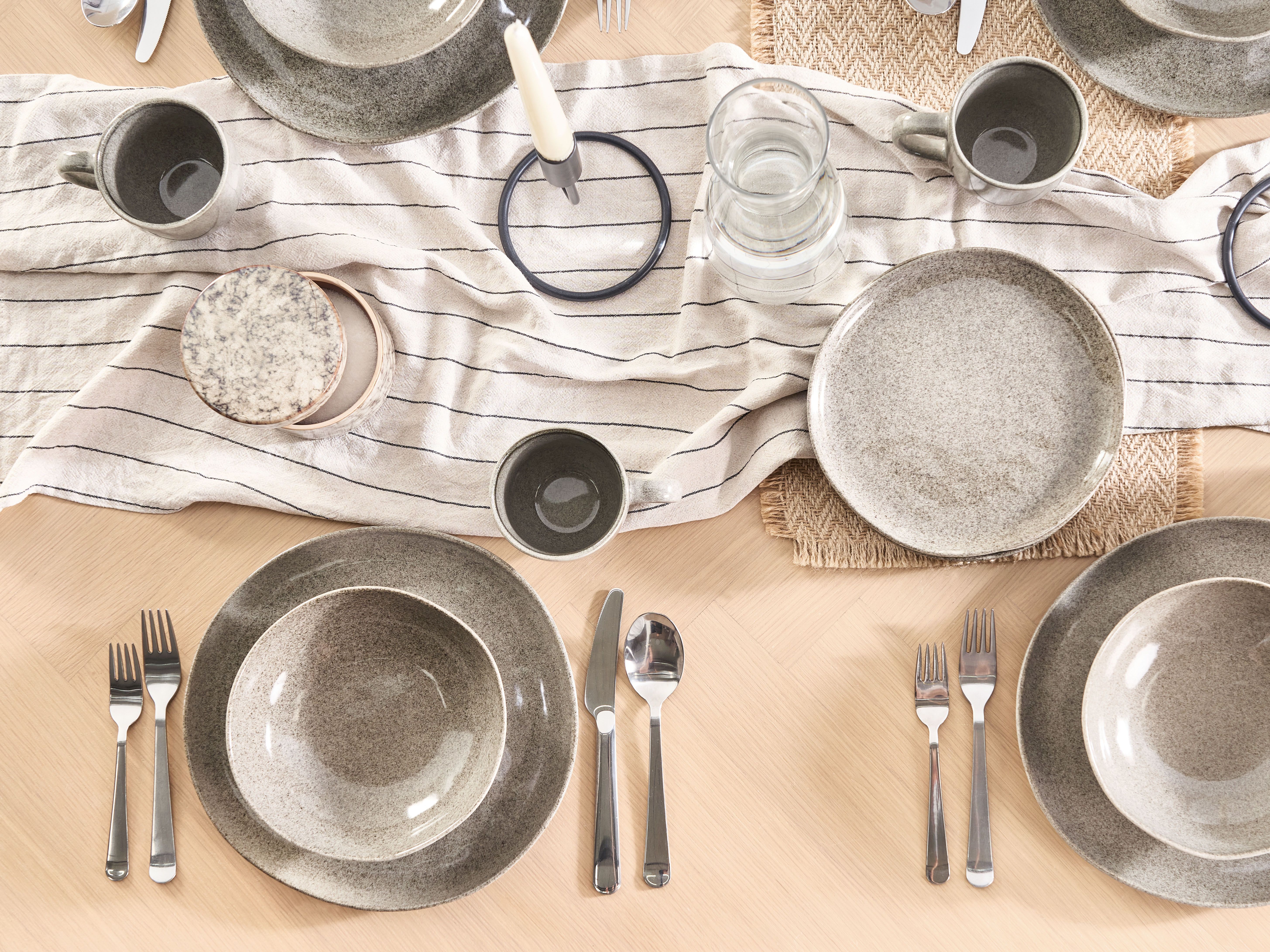 Set of 8 Deep Plates COSTMARY Stoneware Grey