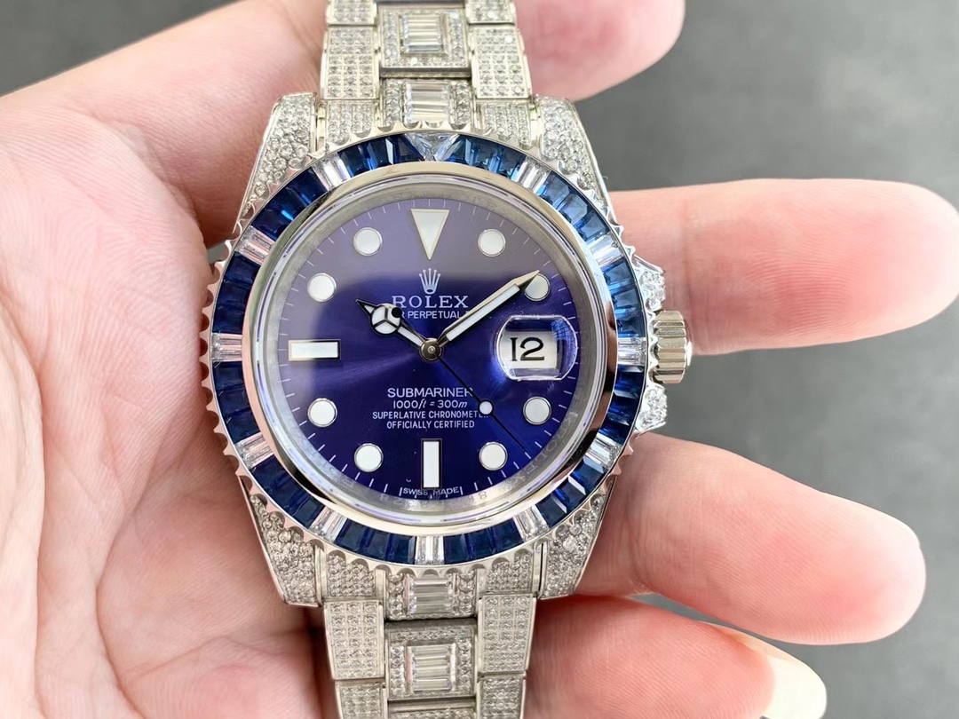 Rolex Submariner Diamond Pavé Special-Blue Diamonds-full diamonds-40MM(1:1 replica) - Elite Watch Atelier