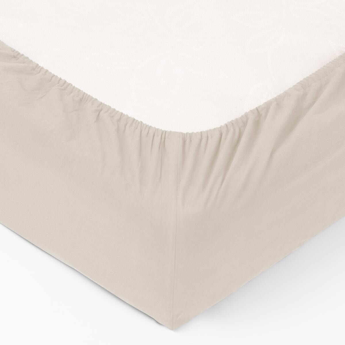 Fitted sheet, washed cotton Ivory white, 140x190 cm