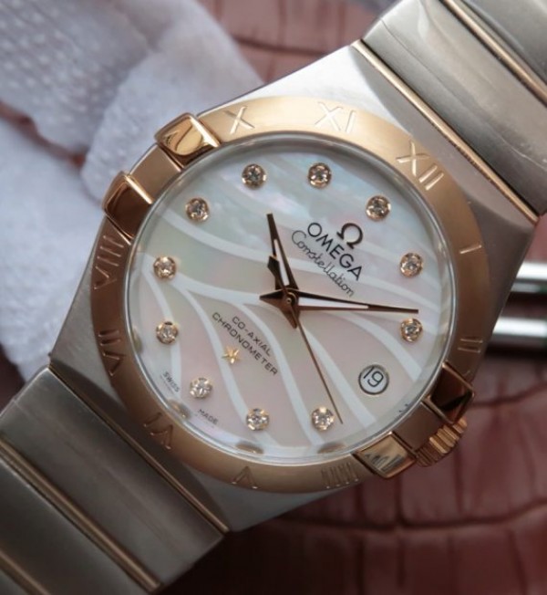 Replica Omega V6 Constellation Diamonds Bezel YG Bezel White Textured Dial A2500 - Elite Watch Atelier