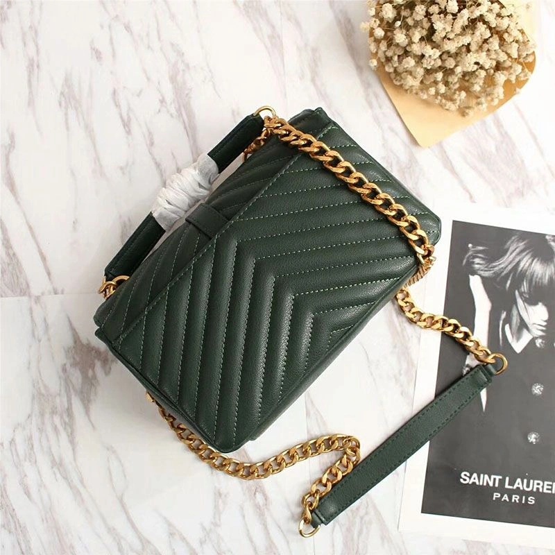 Saint Laurent Medium Classic College Chain Bag In Matelasse Leather Green Gold - Zealreplica ru | Zealreplicaru.com1:1High-quality replica