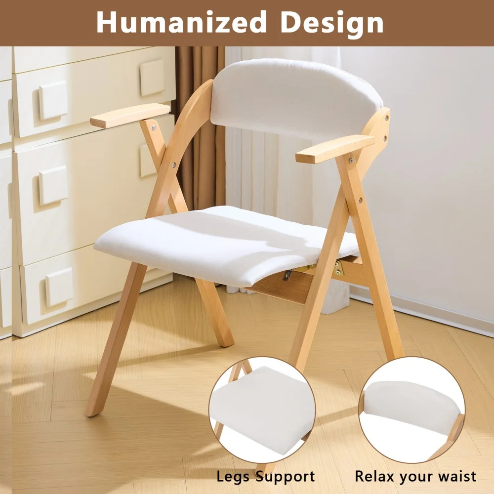 IVV 2-Pack Beechwood Folding Chairs with Cushioned Seat and Backrest, No-Assembly Guest Chairs for Home, Office, or Events (Beige) - Image 8