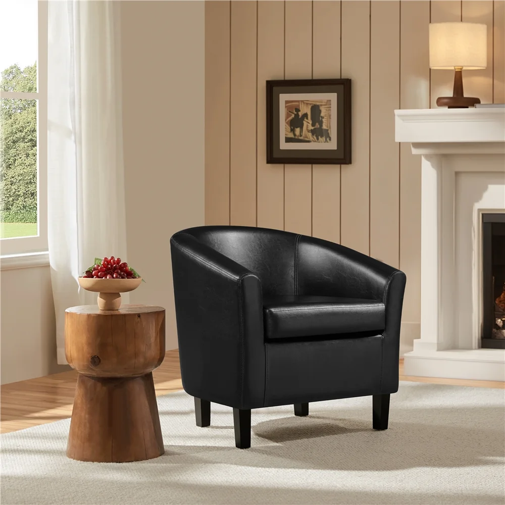 Renwick Faux Leather Barrel Accent Chair for Living Room, Set of 2, Black - Image 6