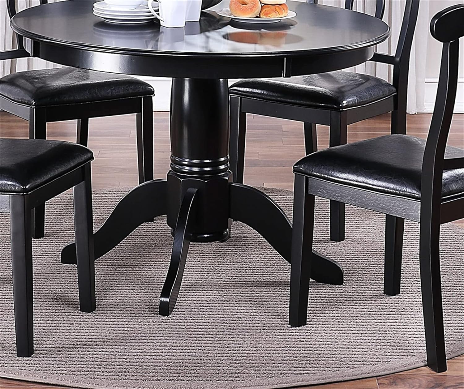 Sumdeal 5-Piece Farmhouse Dining Table Set, Wood Round Extendable Dining Table and 4 Upholstered Dining Chairs (Espresso-1Table 4 Chairs) - Image 29