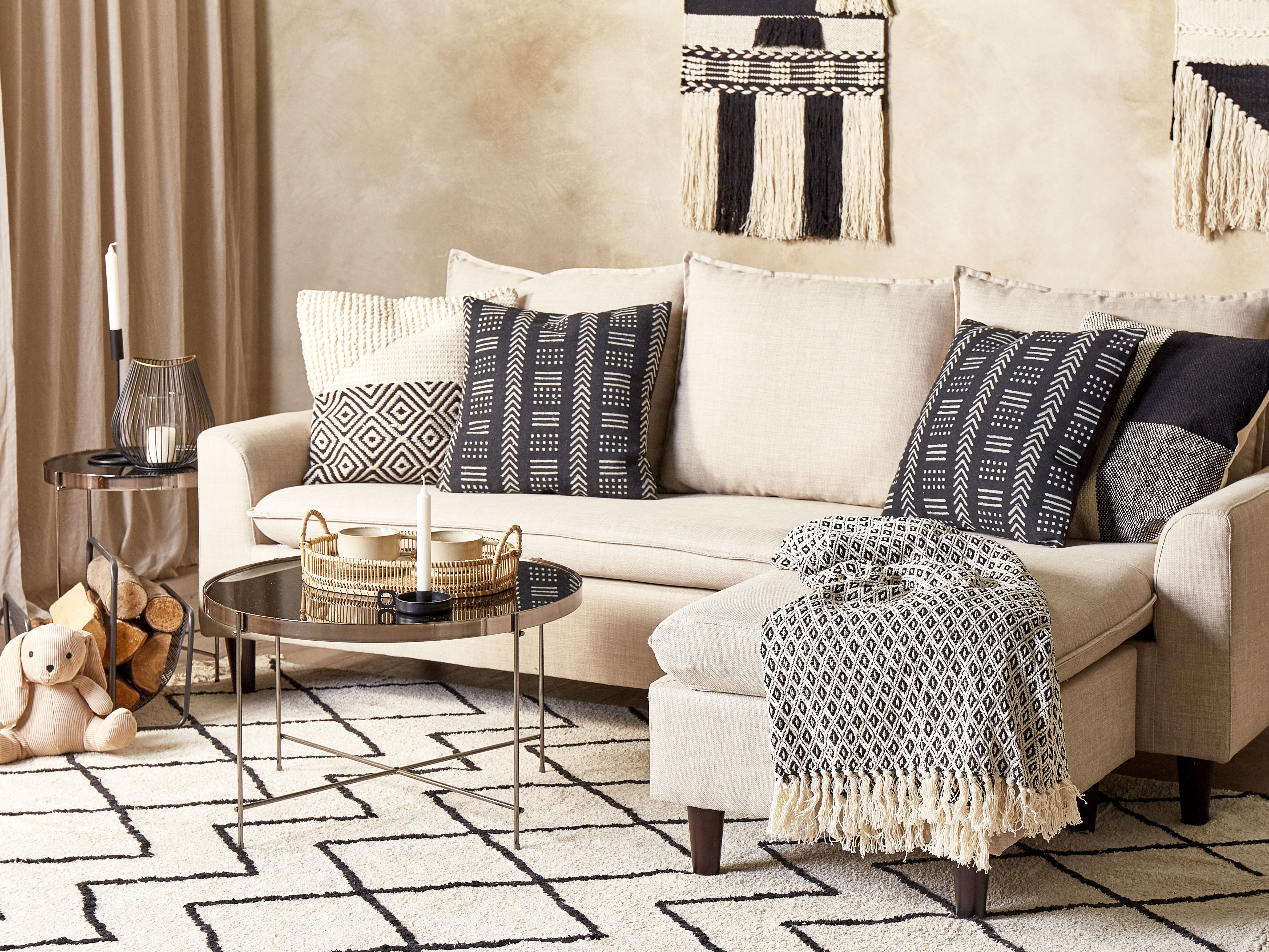 Throw Cushion BENZOIN Cotton 45 x 45 cm Black Geometric Pattern