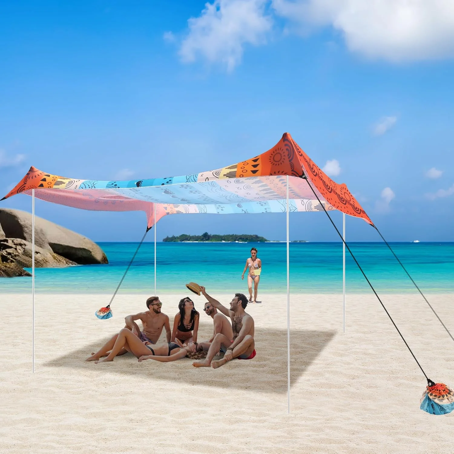 Beach Tent, UPF 50+ Beach Canopy Sun Shade, Portable 10×10 FT Large Pop-Up Beach Tent Sun Shelter with Sand Anchors, Ground Pegs, Easy Setup for Beach, Camping, Park, and Backyard Fun - Image 2