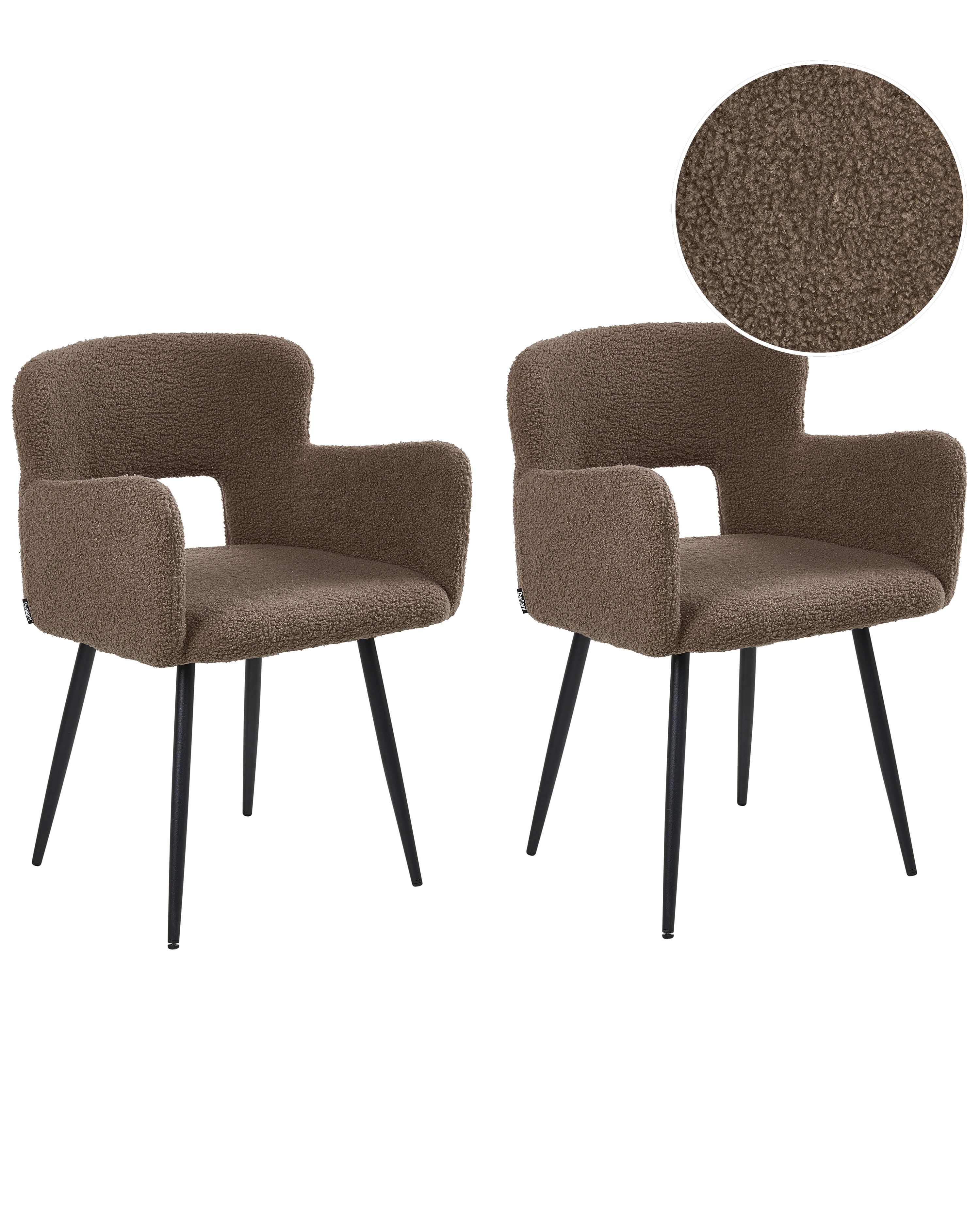 Set of 2 Dining Chairs SANILAC Boucle Brown