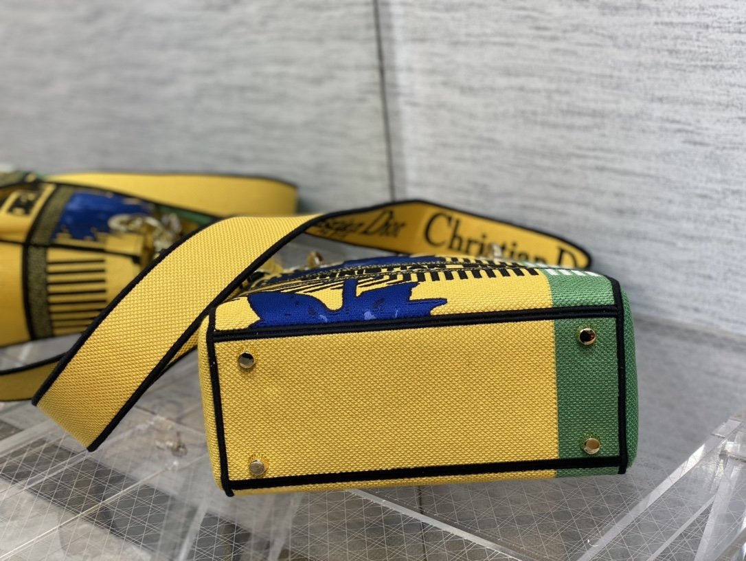 Christian Dior Medium Lady D-Lite Bag D-Flower Pop Embroidery, Bright Yellow/Green, For Women Women’s Handbags, 24cm CD M0565OROO_M8861:1High-quality replica