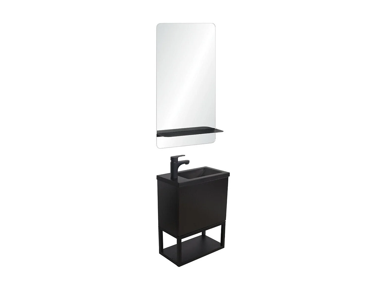 Ensemble lave-mains NOVA métal et bois avec miroir à tablette