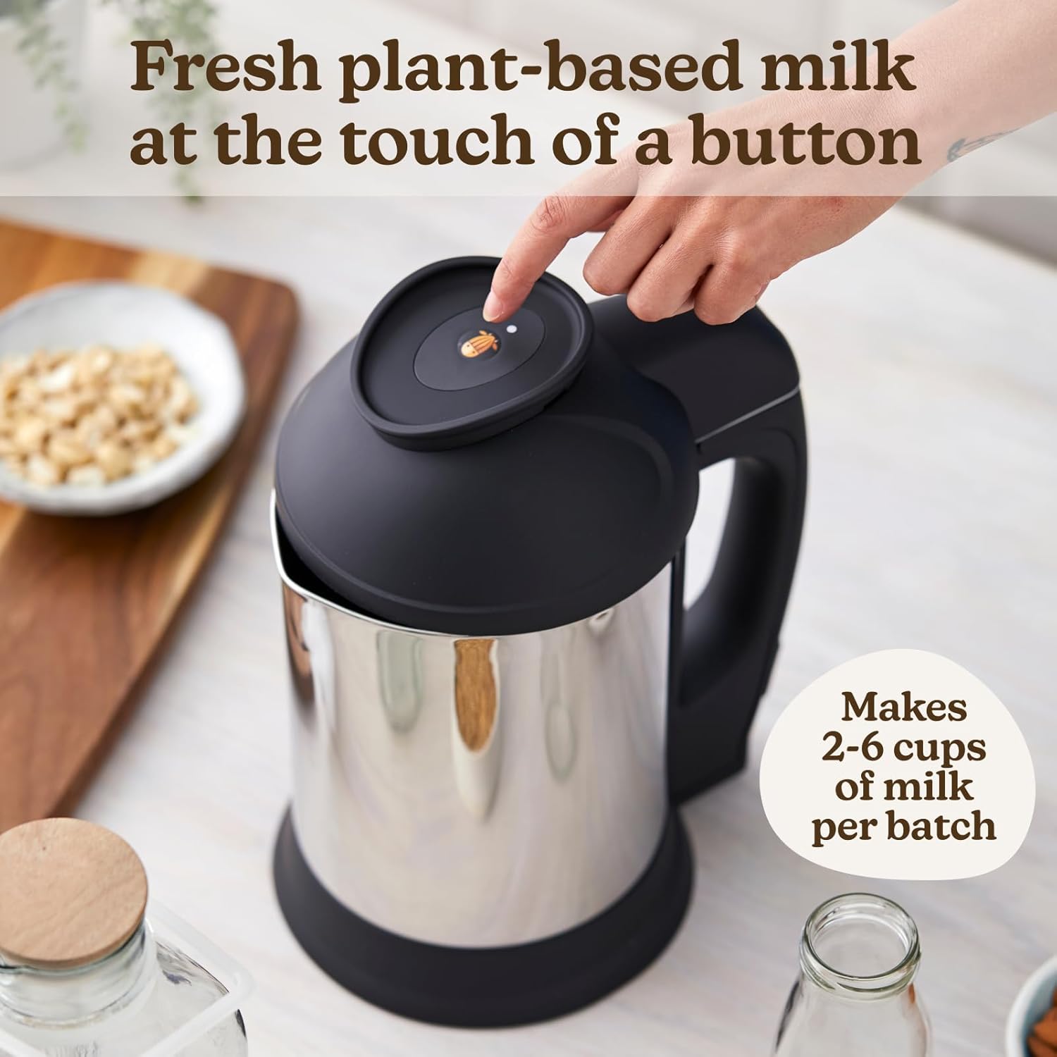 Almond Cow Nut Milk Maker Machine, Plant-Based Milk Maker for Almond, Oat, Cashew, Soy Milk, Stainless Steel, No Straining Needed - Makes 5-6 Cups, 120V