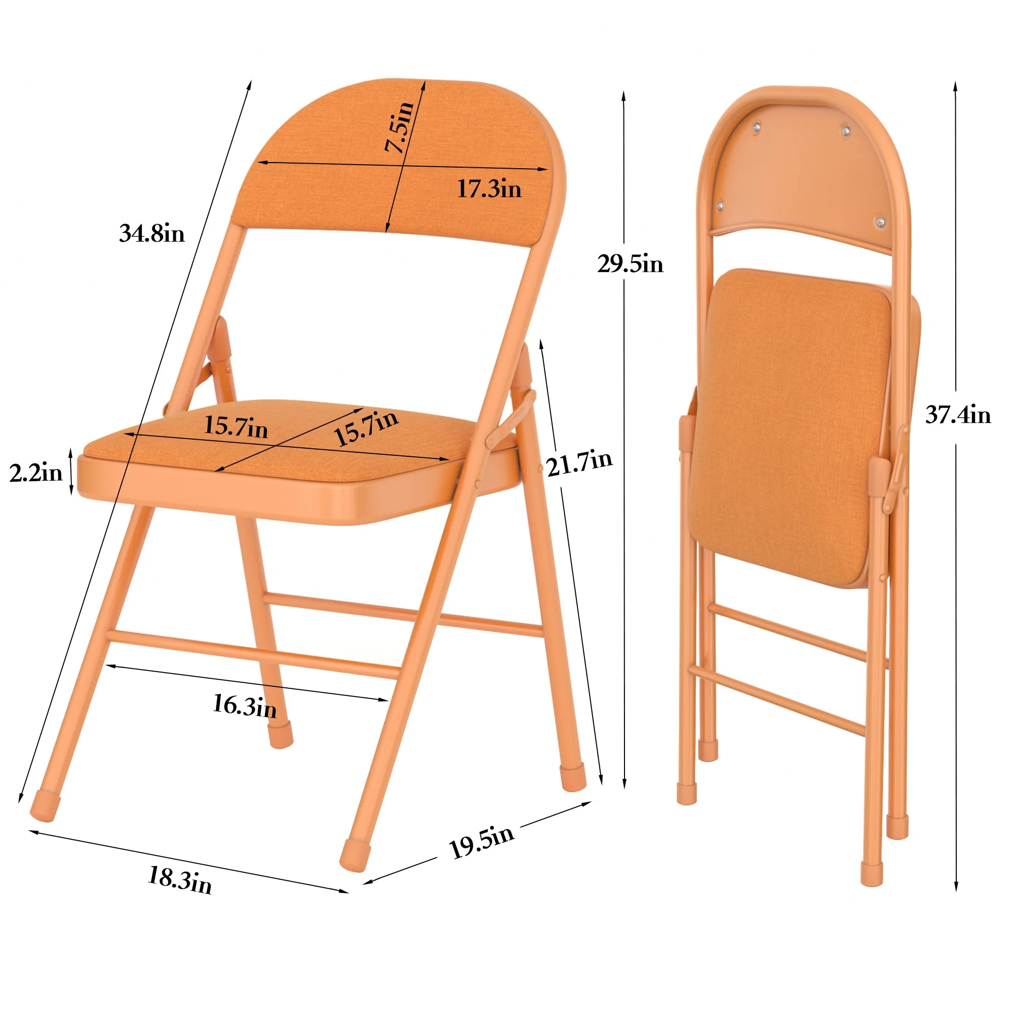 VECELO Set of 4 Folding Chairs, Fabric Dining Chair Set with Padded Cushion and Back, Indoor Outdoor Upholstered Seat with Metal Frame for Home Office Events Wedding Party, Orange - Image 11