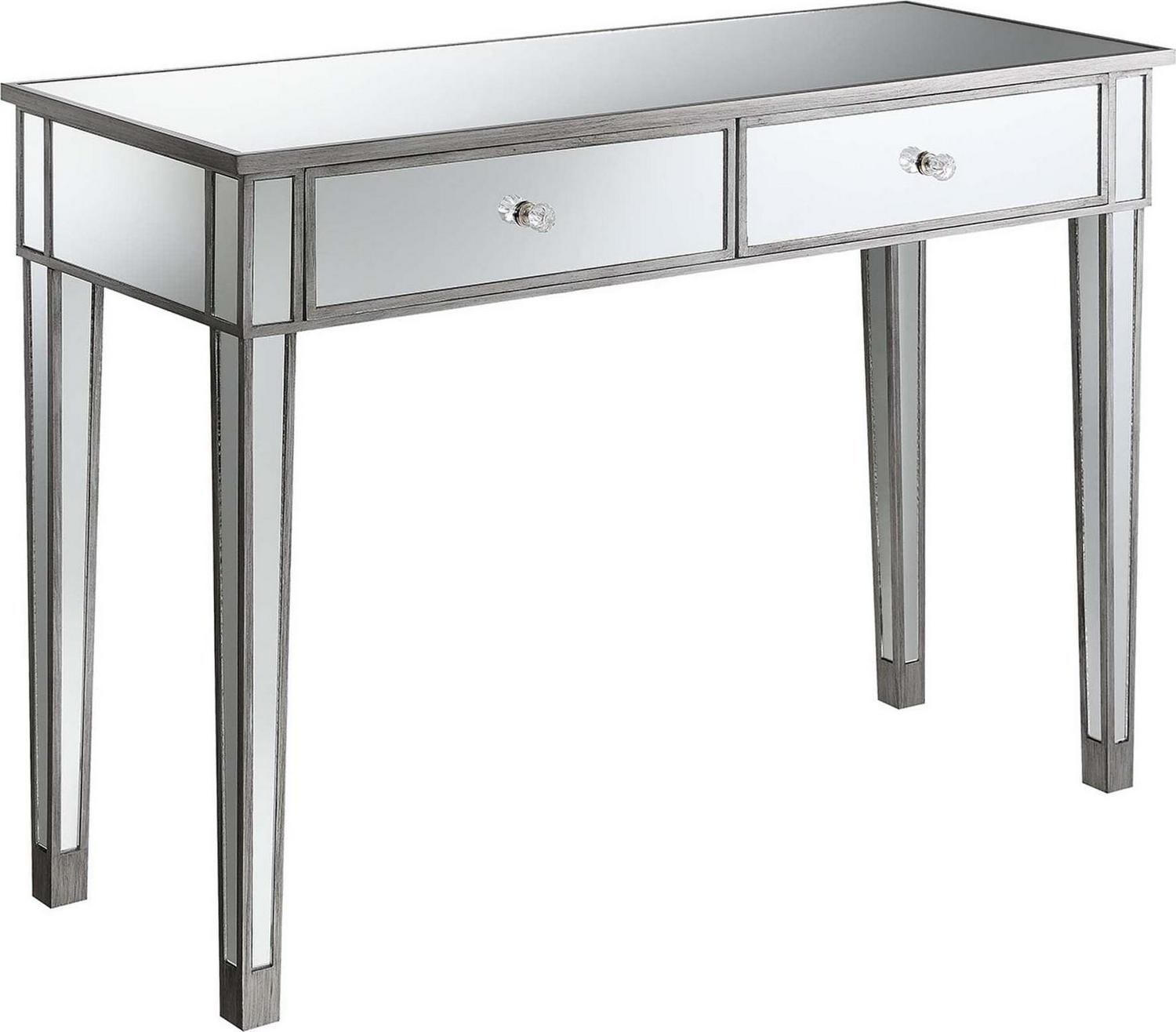 Convenience Concepts Gold Coast 30″ Mirrored 2 Drawer Console Table. Antique Silver/Mirror. All Ages