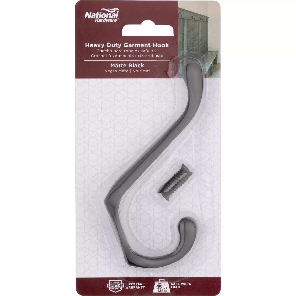 National Hardware Matte Black Heavy Duty Garment Hook