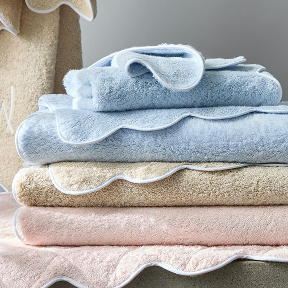Long-Staple Cotton Hand Bath Towel Simple Scalloped Design Soft Strong Quick-Dry Absorbent