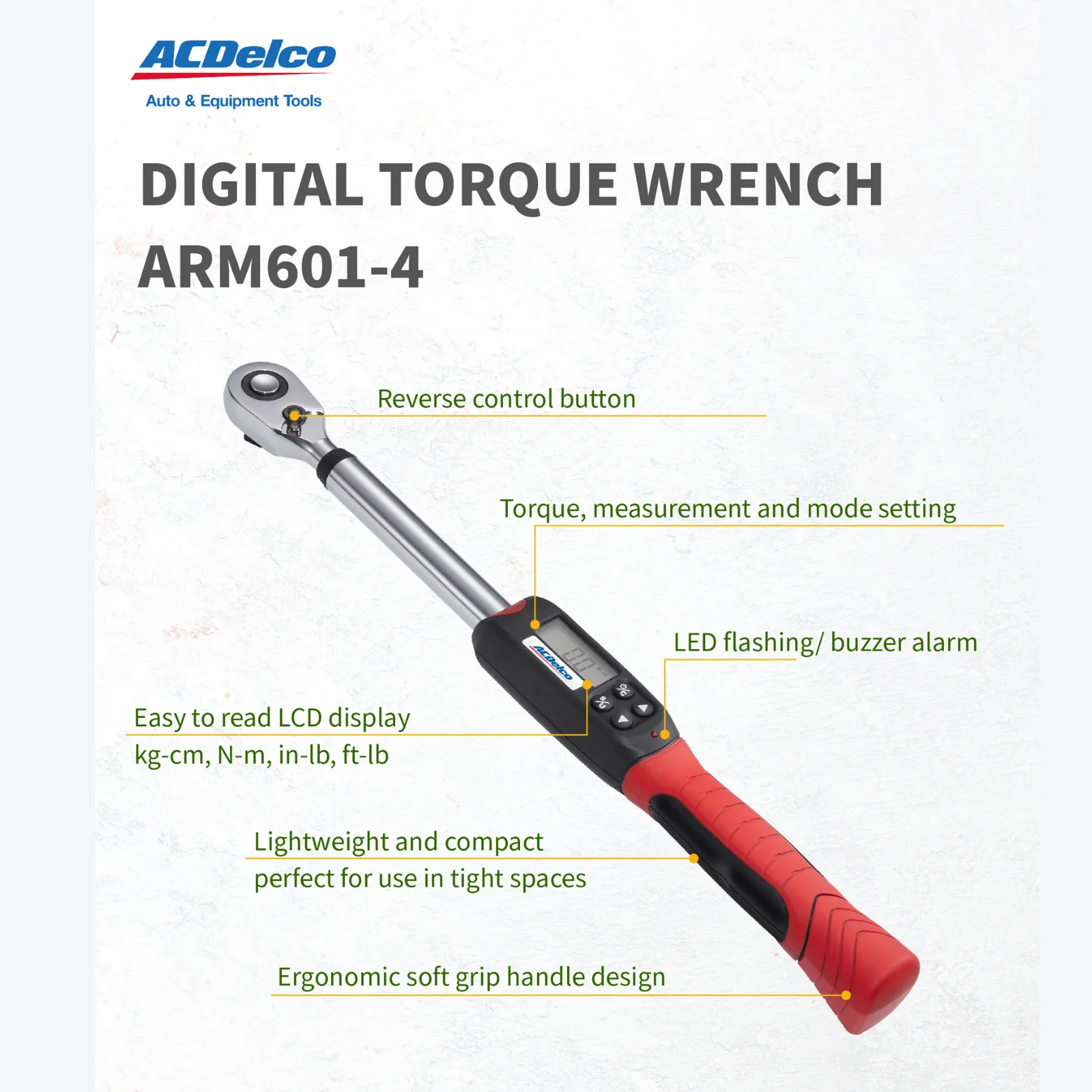 ACDelco ARM601-4 1/2" (14.8 to 147.5 ft-lbs.) Heavy Duty Digital Torque Wrench with Buzzer and LED Flash Notification-ISO 6789 Standards with Certificate of Calibration - Image 2