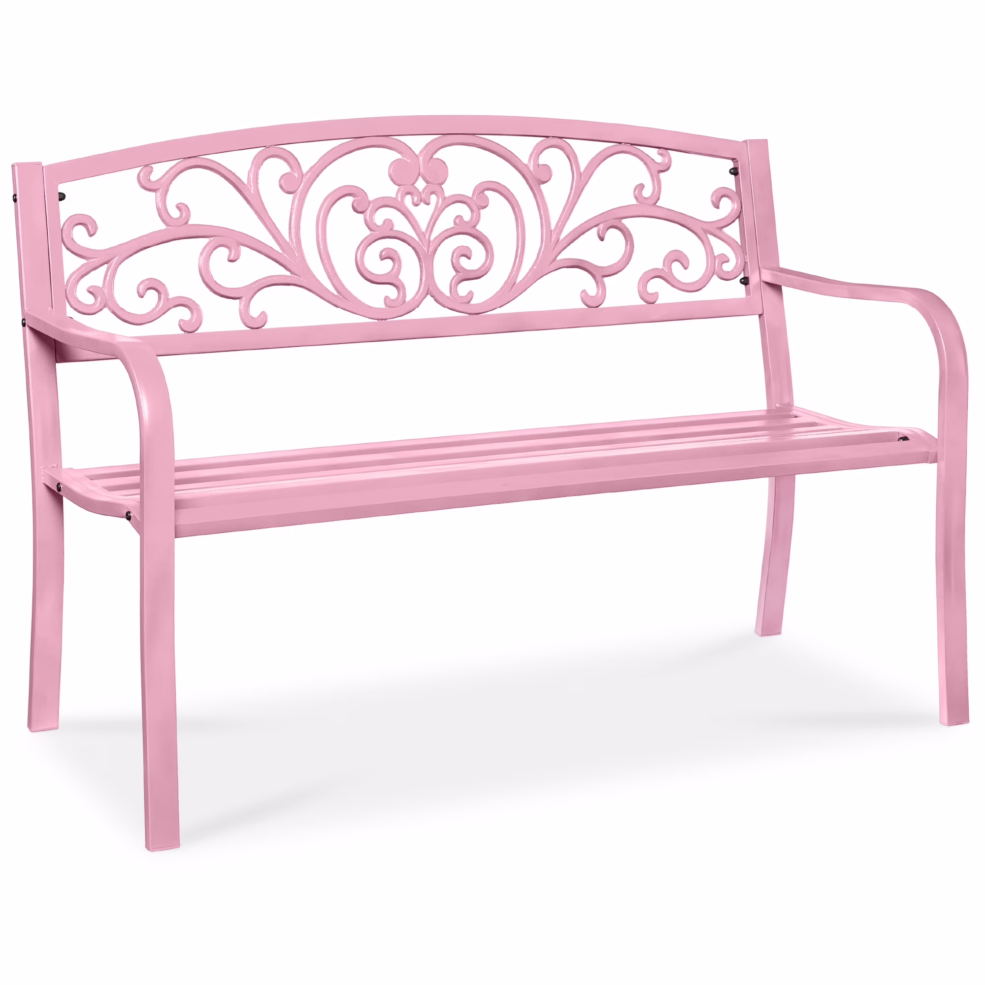 Best Choice Products Outdoor Steel Bench Garden Patio Porch Furniture w/ Floral Design Backrest - Black - Image 7