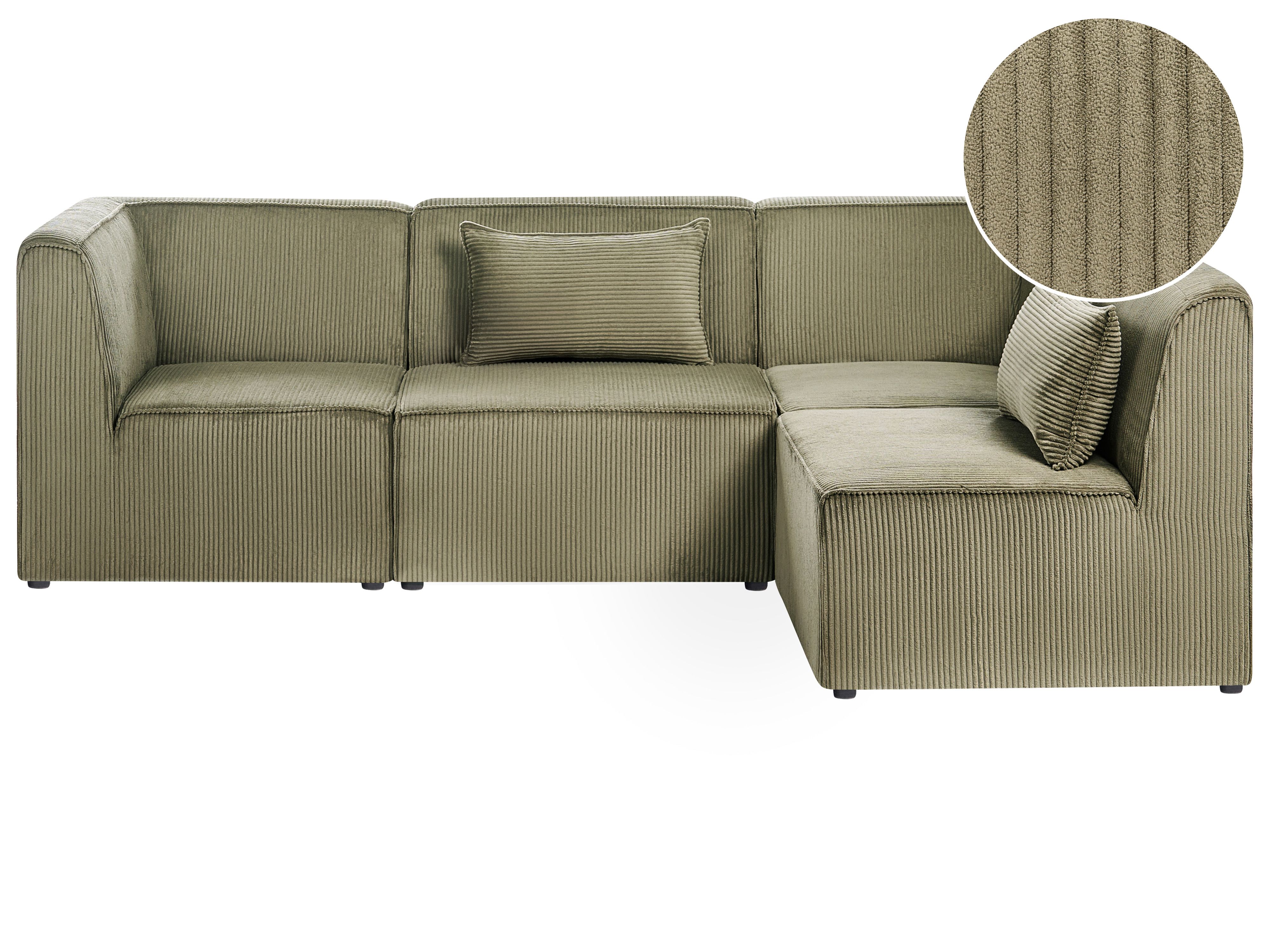 Modular Corner Sofa 4 Seater LEMVIG Corduroy Green Left Hand