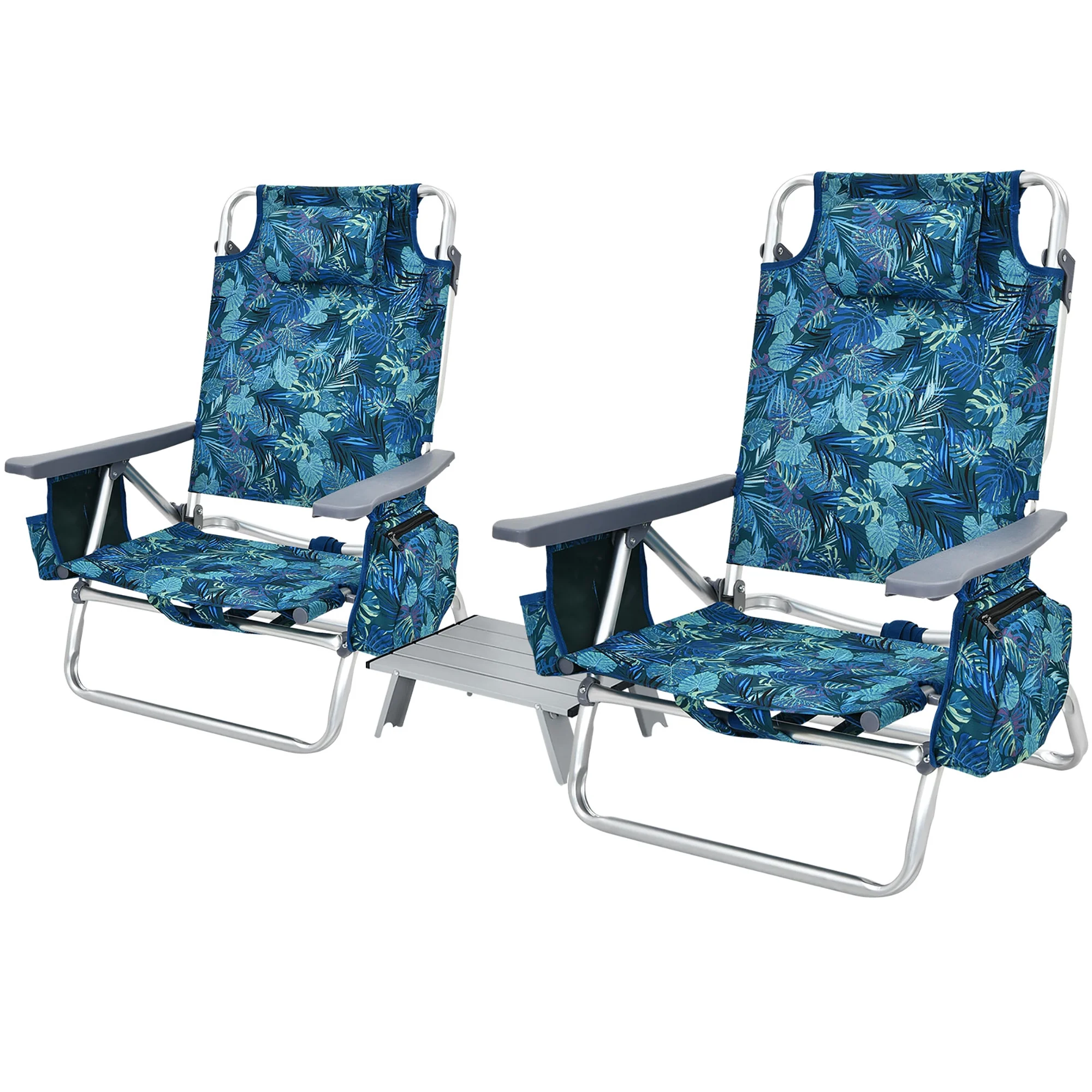Costway 2-Pack Folding Backpack Beach Chair Table Set 5-Position Outdoor Reclining Chair Pink - Image 26