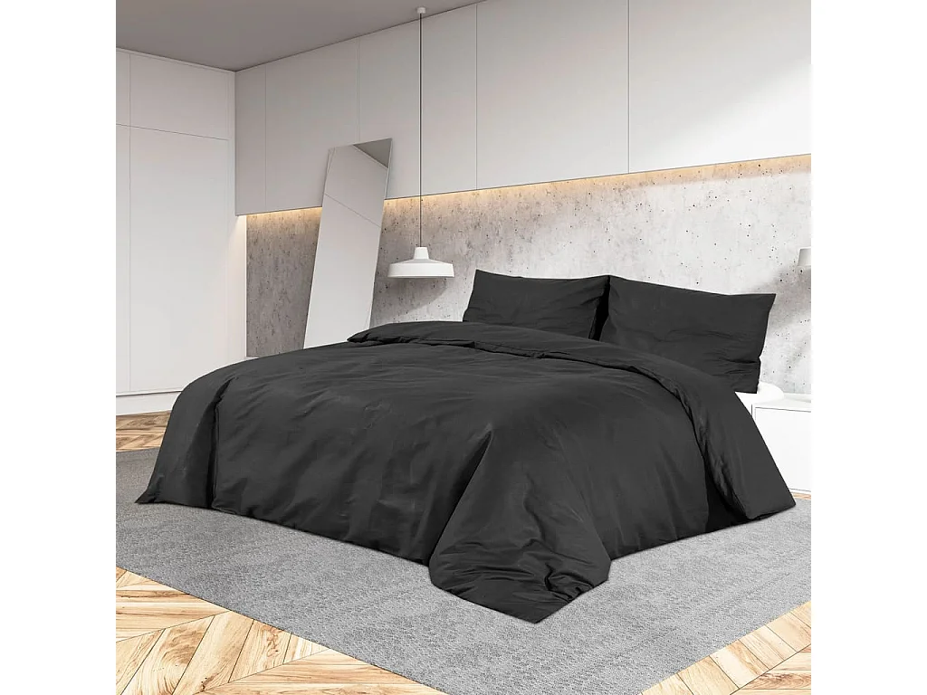 Ensemble de housse de couette Noir 200x220 cm Microfibre légère FR901935