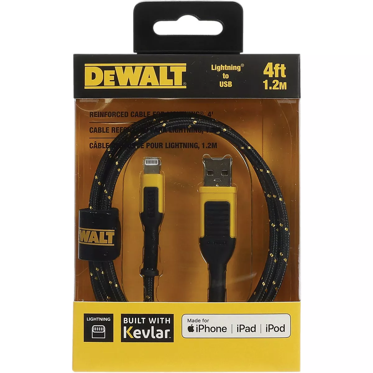 DEWALT 4 Ft. Lightning to USB Reinforced Braided Cable