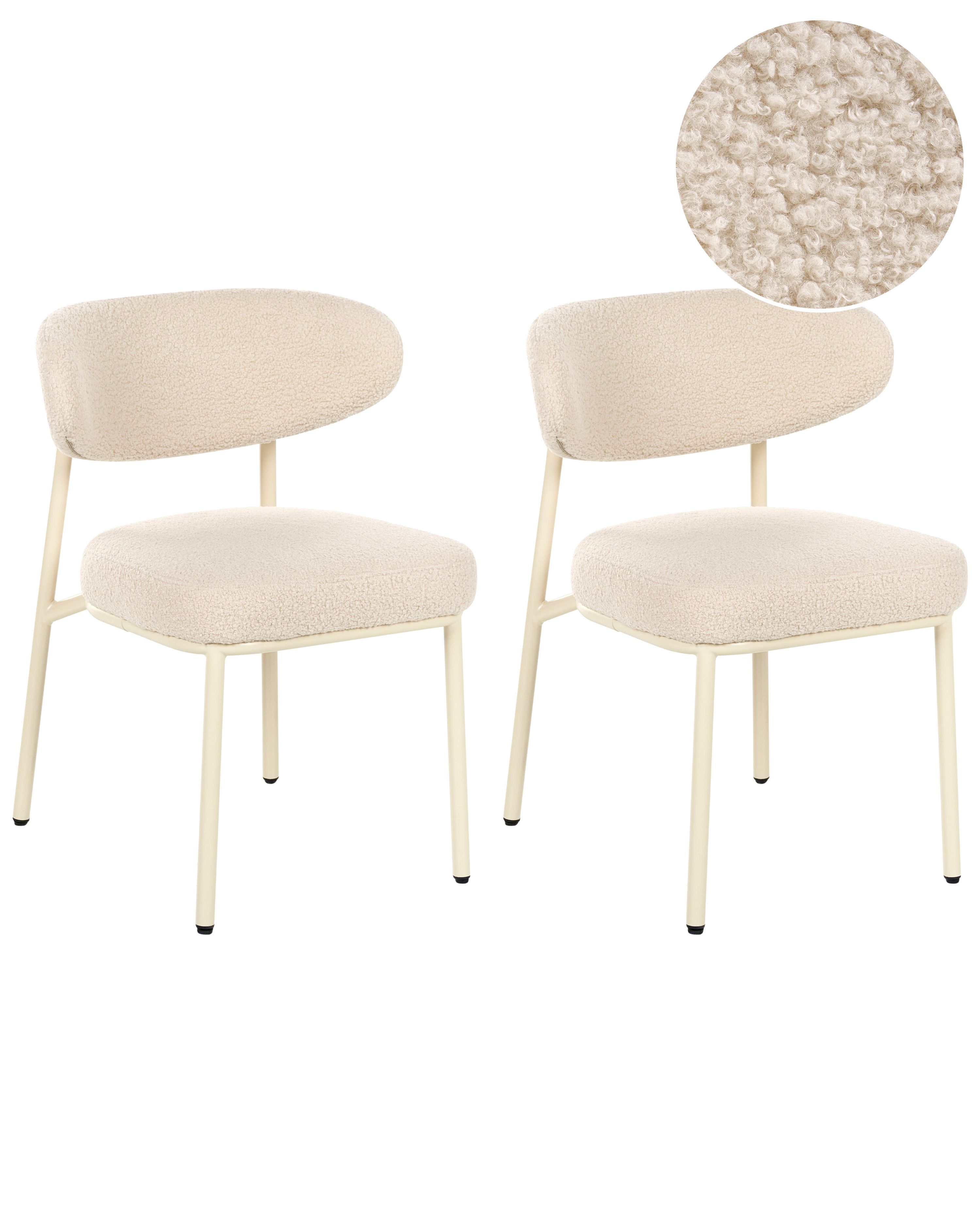 Set of 2 Dining Chairs UNITY Boucle Light Beige