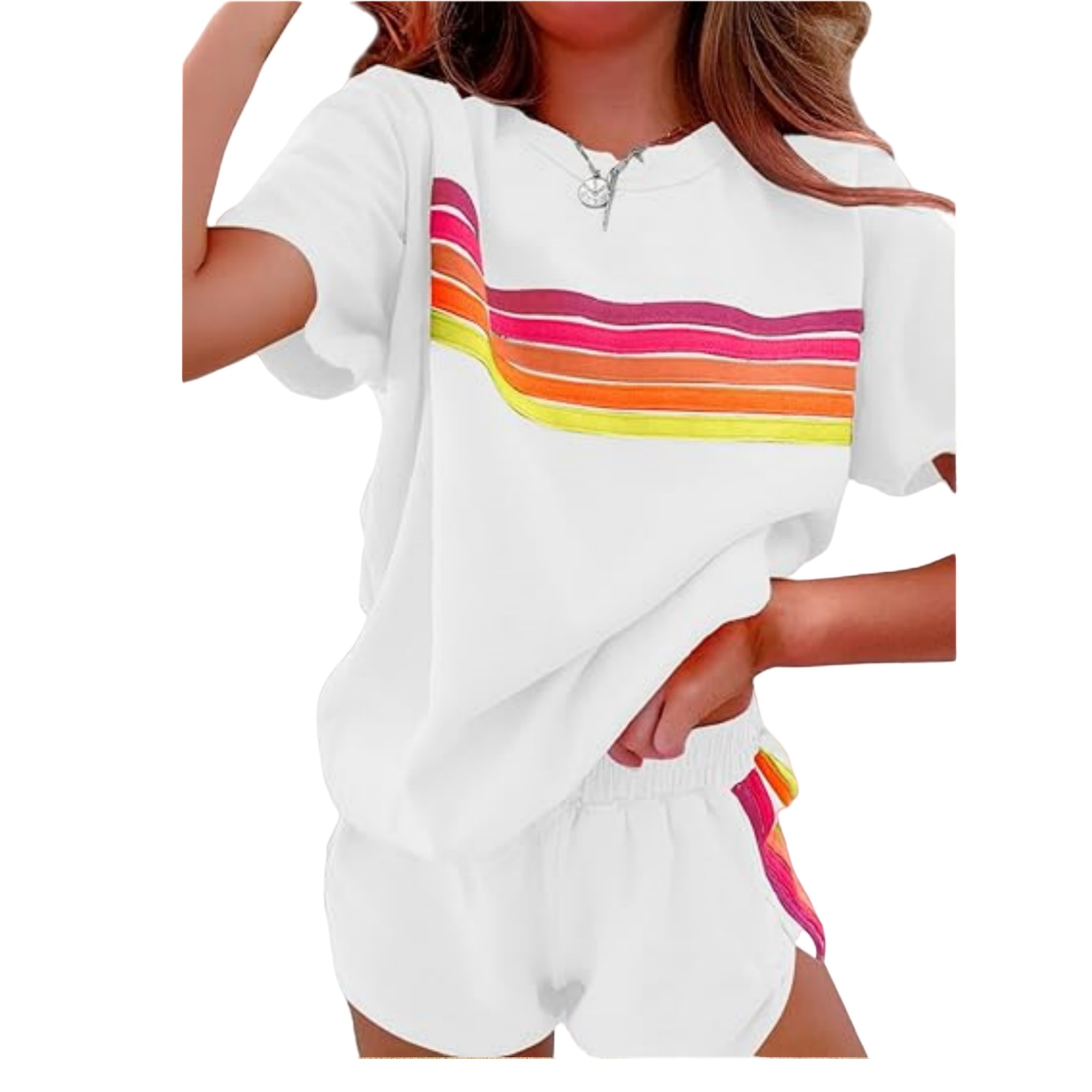 Amazon Cross-Border 2025 New Women's Home Wear European and American Simple Style Striped Fashion Casual Short Sleeve Shorts Set