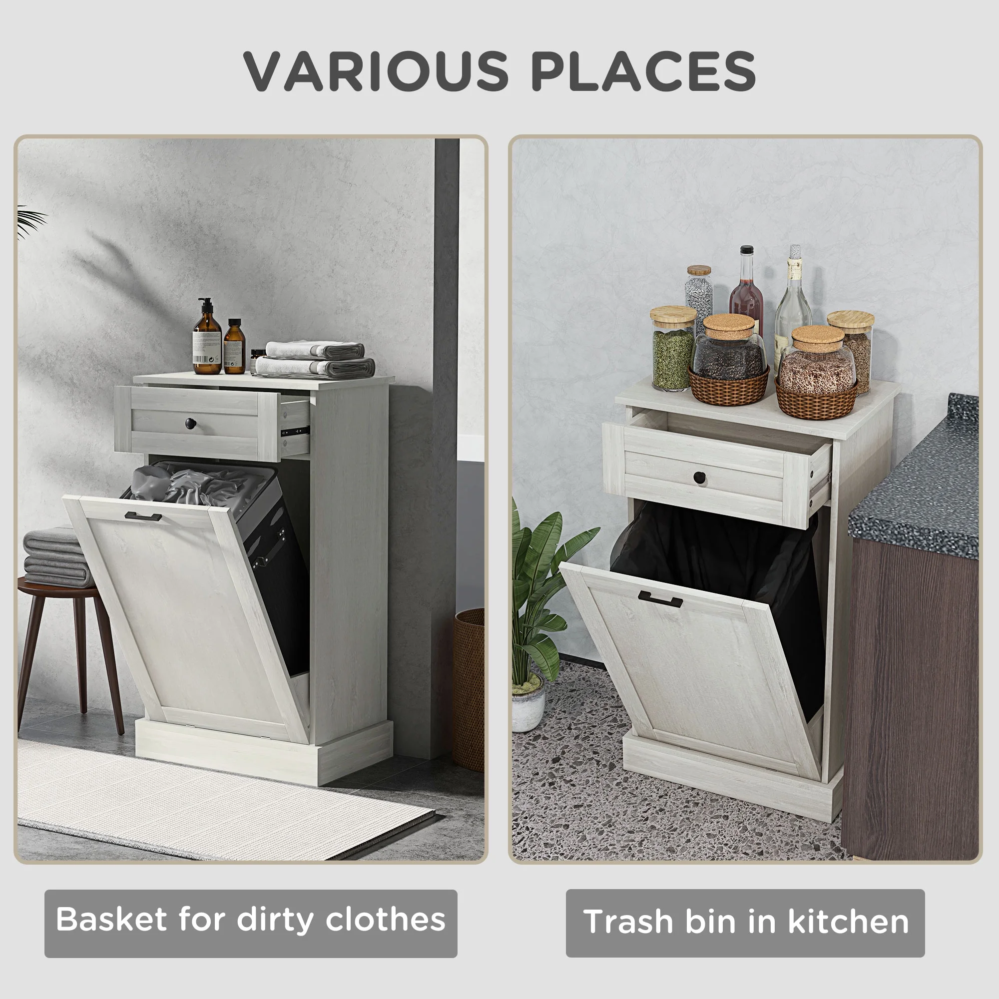 HOMCOM Kitchen Tilt Out Trash Bin Cabinet, Free Standing Recycling Cabinet - Image 5