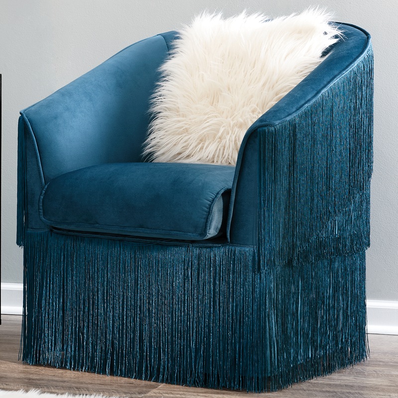 Velvet Fringe Barrel Accent Chair - MIDNIGHT VELVET CATALOG