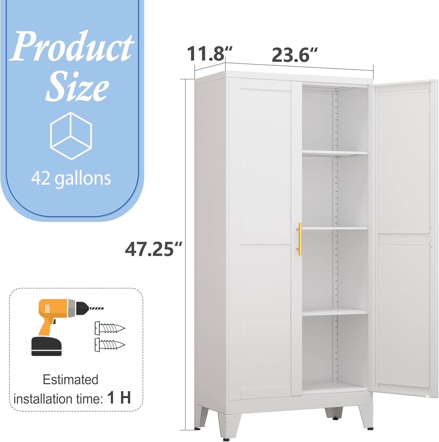 White Metal Storage Cabinet, 48