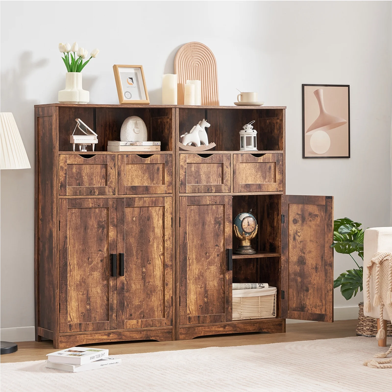 FANGSUM Rattan Storage Cabinet with 2 Drawers & 2 Shelves, Floor Cabinet for Living Room - Image 24
