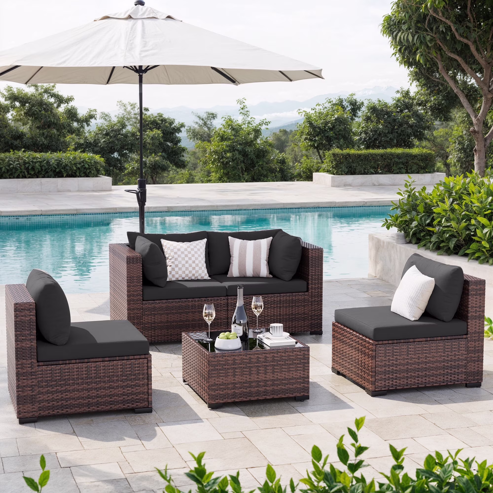 7 Pieces Patio Conversation Set, Outdoor Sectional PE Rattan Wicker Furniture Seat,Dark Gray - Image 24