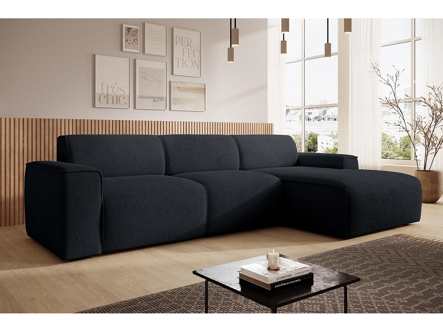 AX LIVING Canapé d’angle L Didim mini gris foncé 310 cm moderne droite