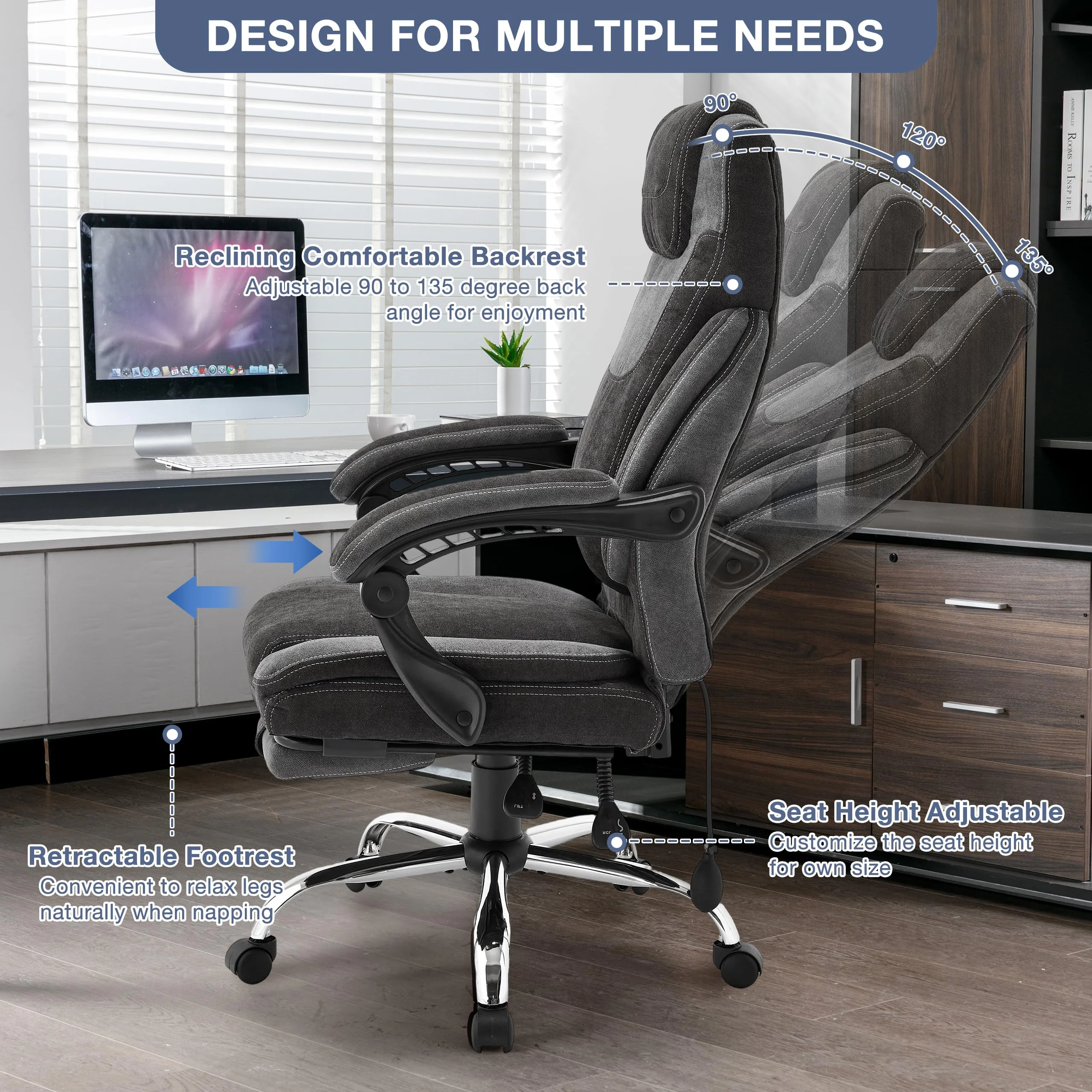 JONPONY Big and Tall Office Chair 400lbs, Executive Reclining Office Chairs with Footrest, High Back Home Office Chair Thick Padded Armrests, Ergonomic Adjustable Lumbar Support, PinkWhite - Image 33