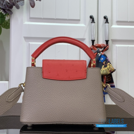 Taupe & Red Pebbled Leather Mini Top Handle Handbag1:1High-quality replica