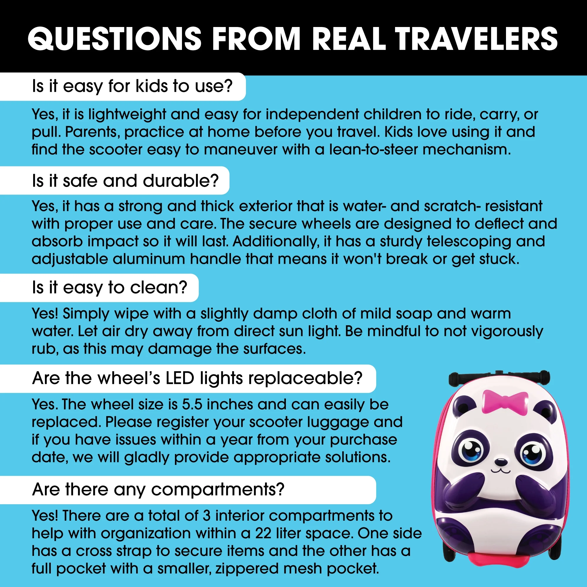 Kiddietotes Kid's Hard Shell Scooter Ride On Suitcase, Pink - Image 46
