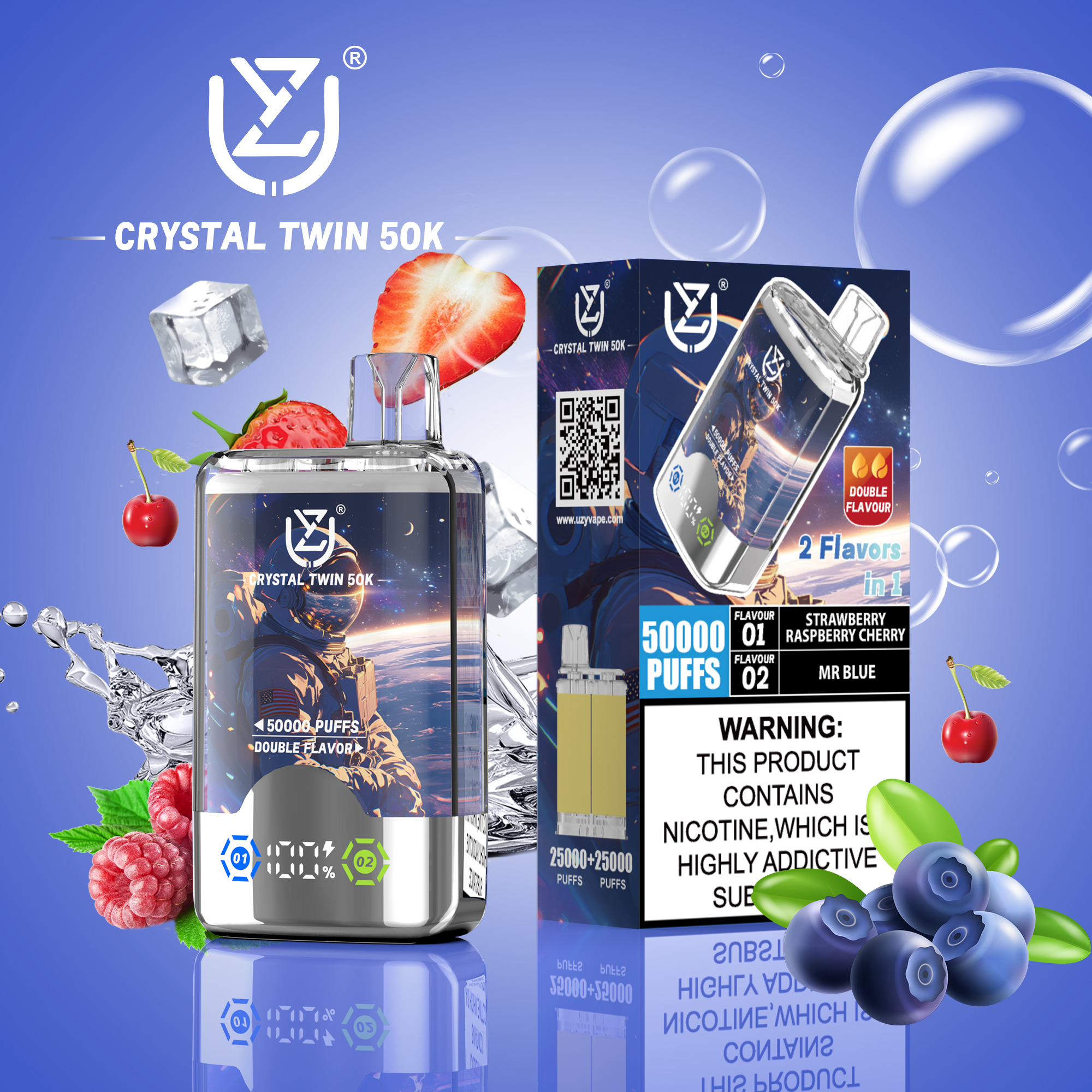 UZY CRYSTAL TWIN 50000 Puffs Vape with 2 in 1 Flavor
