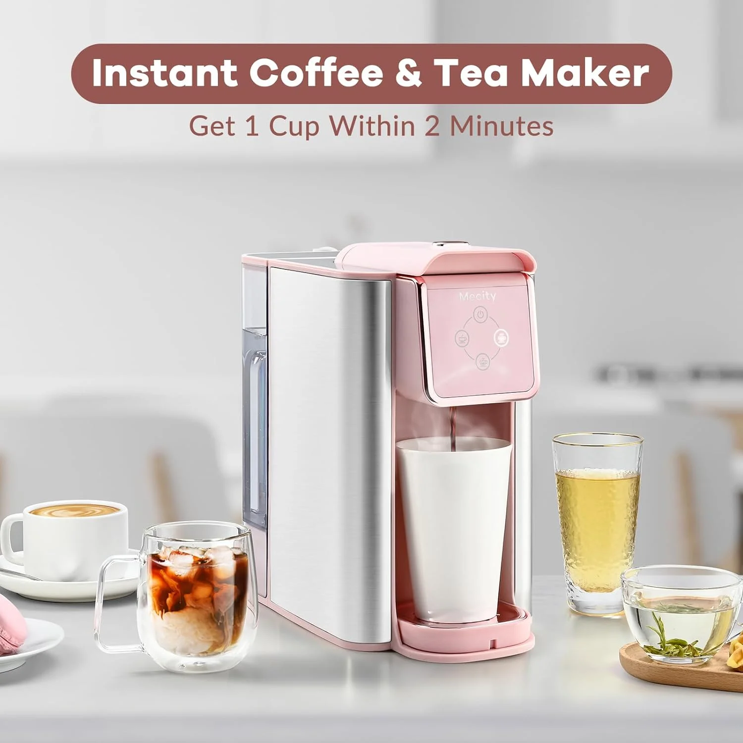 Mecity Coffee Maker 3 in 1 Single Serve Coffee Machine, Compatible with K cup Capsules, Instant Coffee Pot, Tea maker, 6,8,10 Oz Cup, Removable 50 Oz Water Reservoir, 120V 1150W