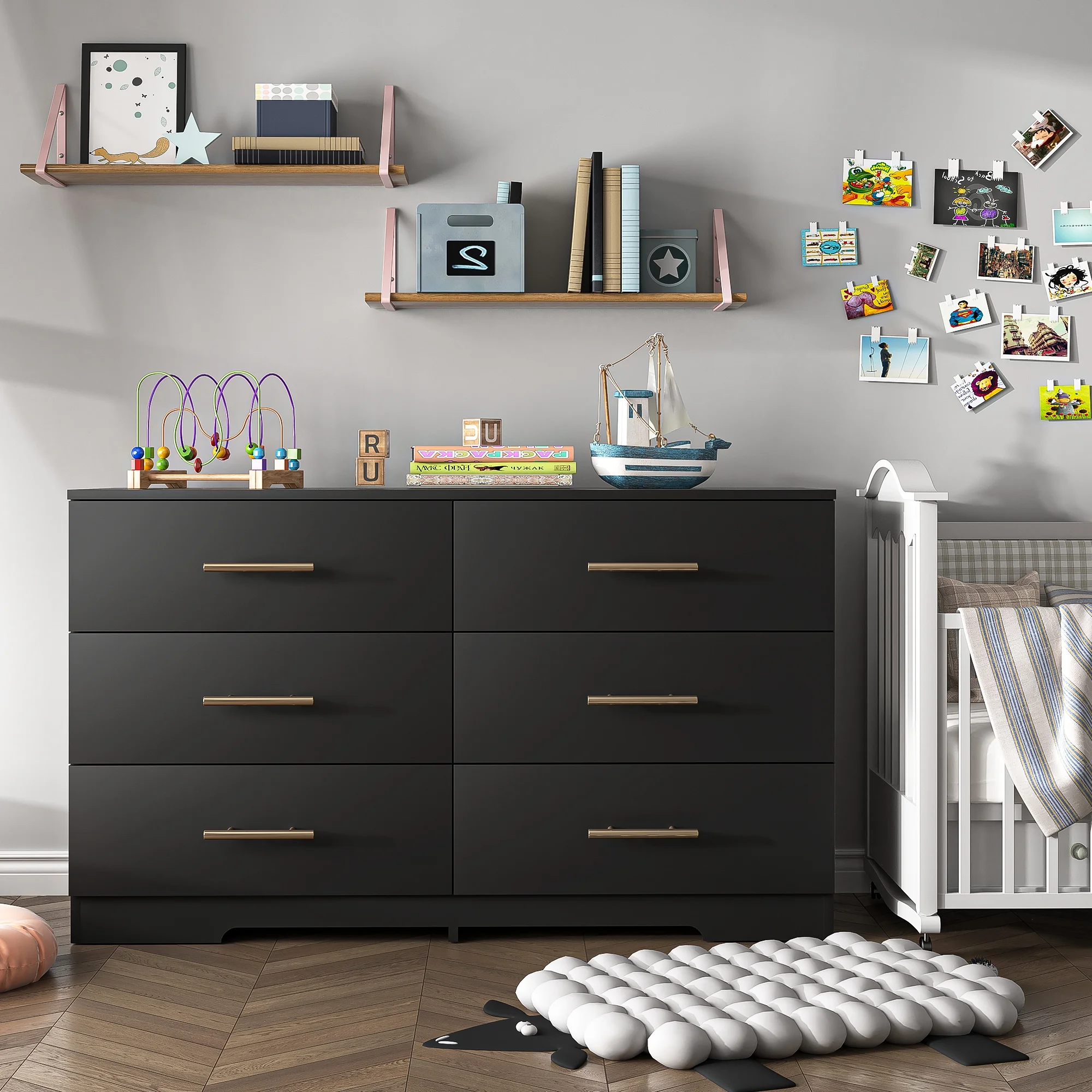 Kadyn White Chest of Drawer, 6 Double Drawer Dresser for Bedroom, Modern Storage Cabinet for Living Room, Dresser - Image 44