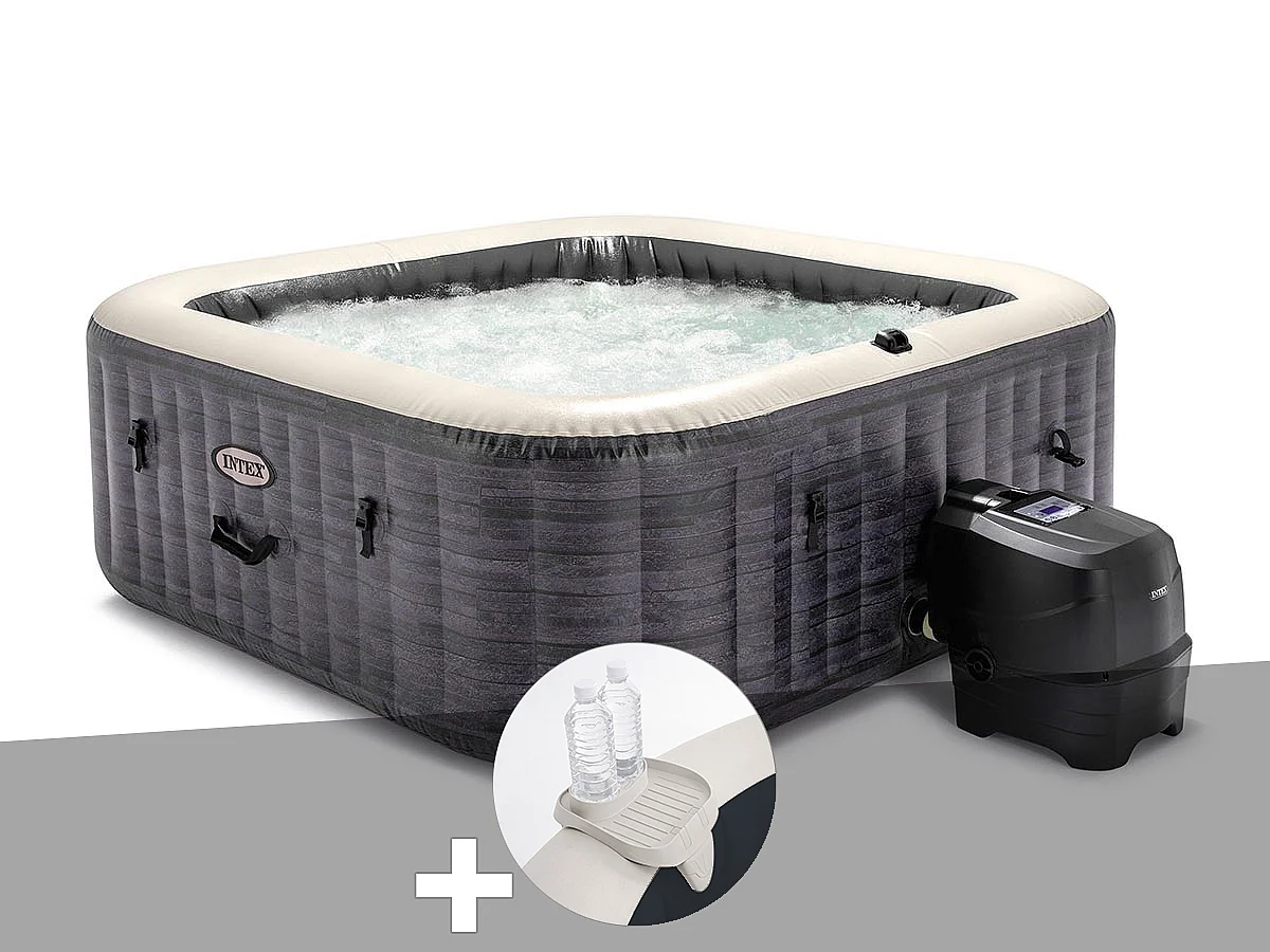 Kit spa gonflable Intex PureSpa Ardoise carré Bulles 6 places + Porte-verre