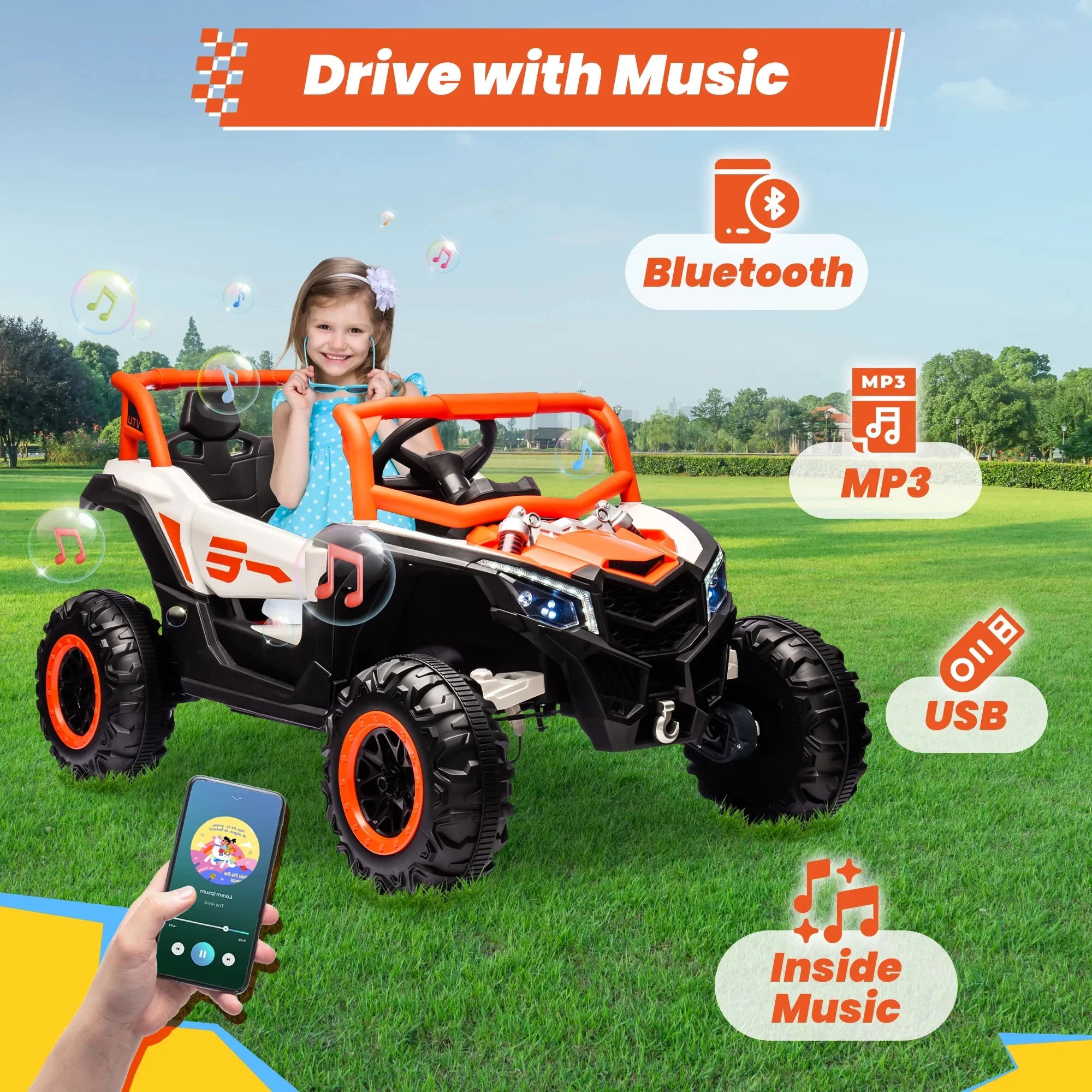 Joyracer 4WD 24 Volt Ride on Toys, 2 Seater Power Car wheels UTV with 800W Motors, Remote Control, Bluetooth Music, Spring Suspension, LED Light, Pink - Image 18